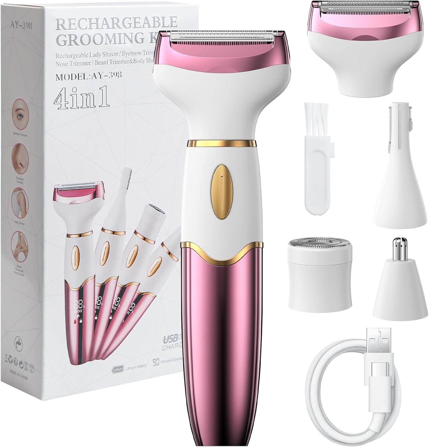 Rasoir électrique femme : tondeuse 4-en-1 pour un épilation impeccable et confortable