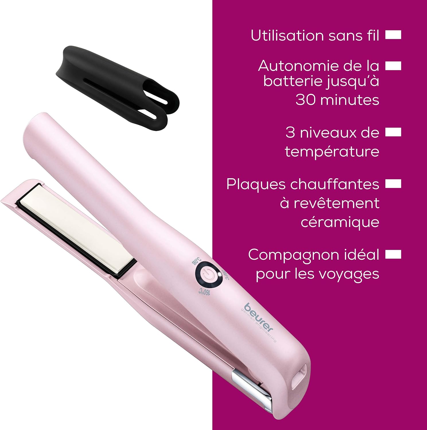 Fer à lisser rechargeable sans fil : idéal pour les voyages avec 3 réglages de température Profitez d'un coiffage rapide et pratique grâce à sa housse résistante à la chaleur – Image 7