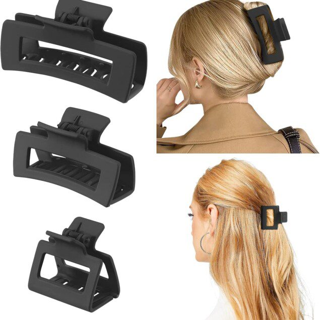 Pinces à cheveux antidérapantes : lot de 3 tailles pour femmes et filles Découvrez le lot de 3 pinces à cheveux antidérapantes en plastique, parfait pour maintenir vos coiffures avec élégance. Ces grands clips griffes, disponibles en tailles grande, moyenne et petite, s'adaptent à tous les types de cheveux. Offrez à vos coiffures une tenue impeccable et un style chic au quotidien.