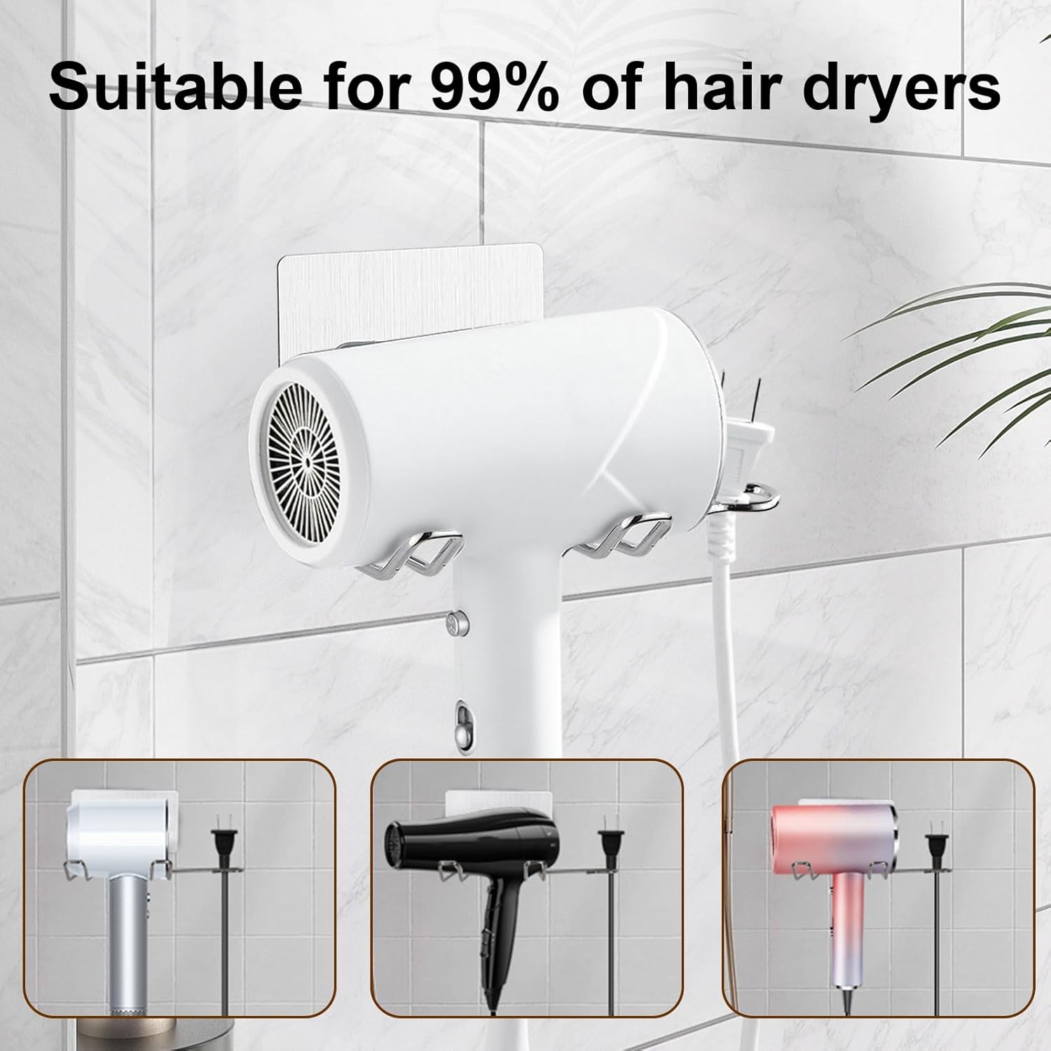 Support mural pour sèche-cheveux en acier inoxydable : pratique et élégant pour chambre à coucher et salle de bain – Image 4