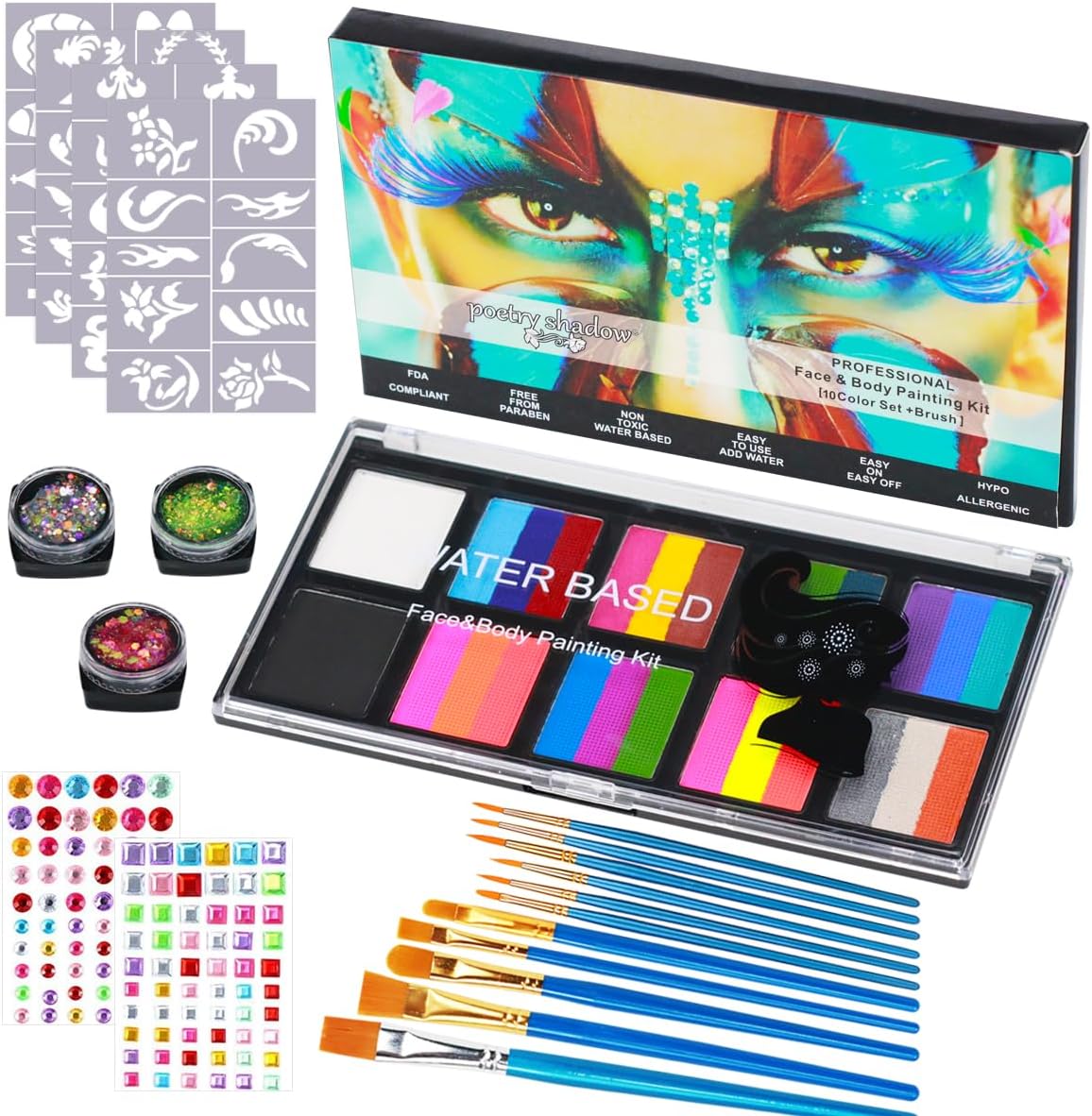 Palette maquillage enfant : 20 couleurs pour un body painting créatif lors des fêtes
Idéale pour le carnaval, Halloween et Noël avec 40 pochoirs de tatouage inclus