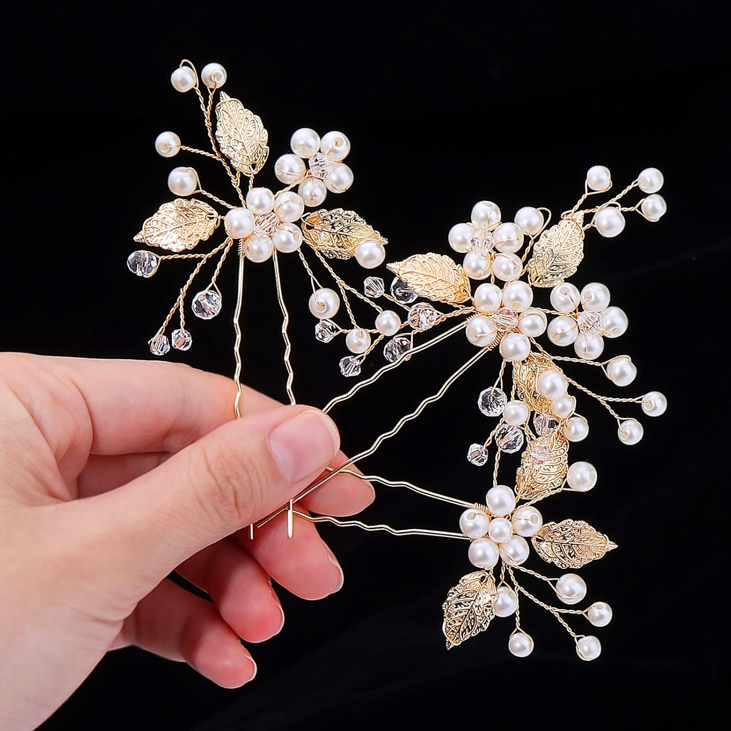 Pince à cheveux de mariage : 3 pièces en perles et feuilles pour les mariées et les demoiselles d'honneur – Image 7