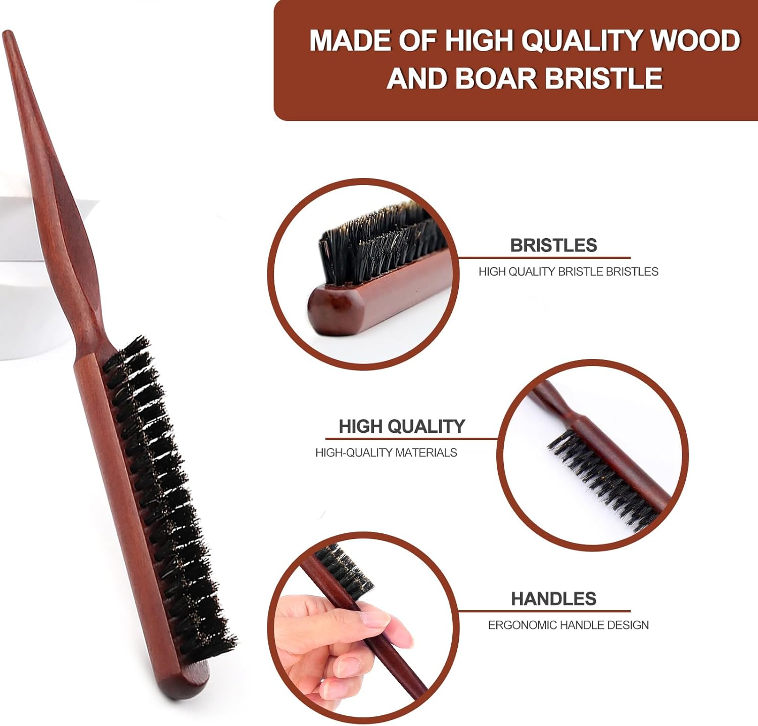 Brosse en poils de sanglier : la solution idéale pour les cheveux longs, épais et bouclés Découvrez la brosse plaquante et de teasing en poils de sanglier, parfaite pour dompter vos cheveux ondulés, secs ou abîmés. – Image 3