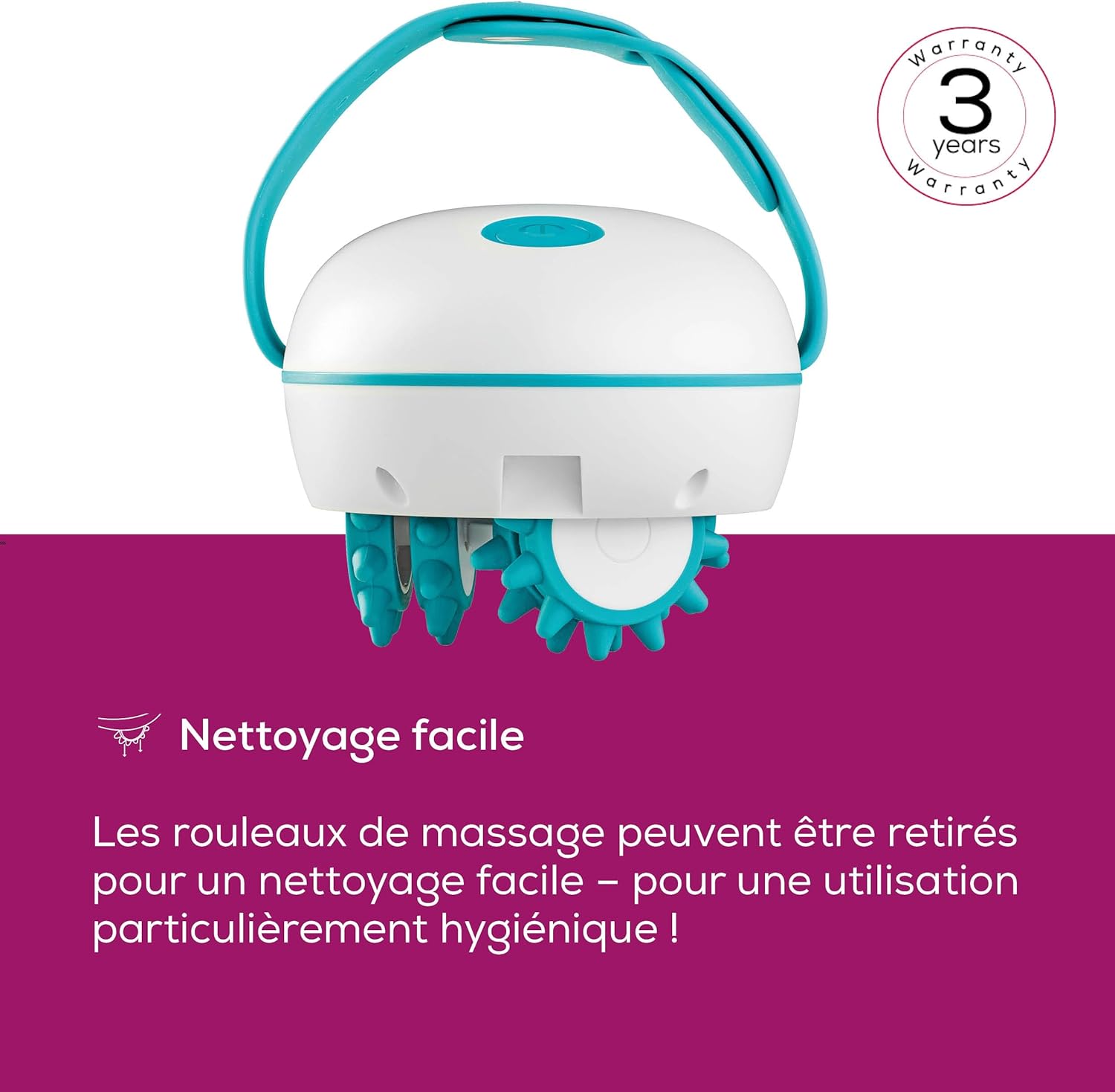 Beurer CM 51 : masseur anti-cellulite pour un corps tonique et ferme Profitez d'un massage efficace des tissus conjonctifs avec ce rouleau électrique à 2 niveaux d'intensité et poignée réglable – Image 3