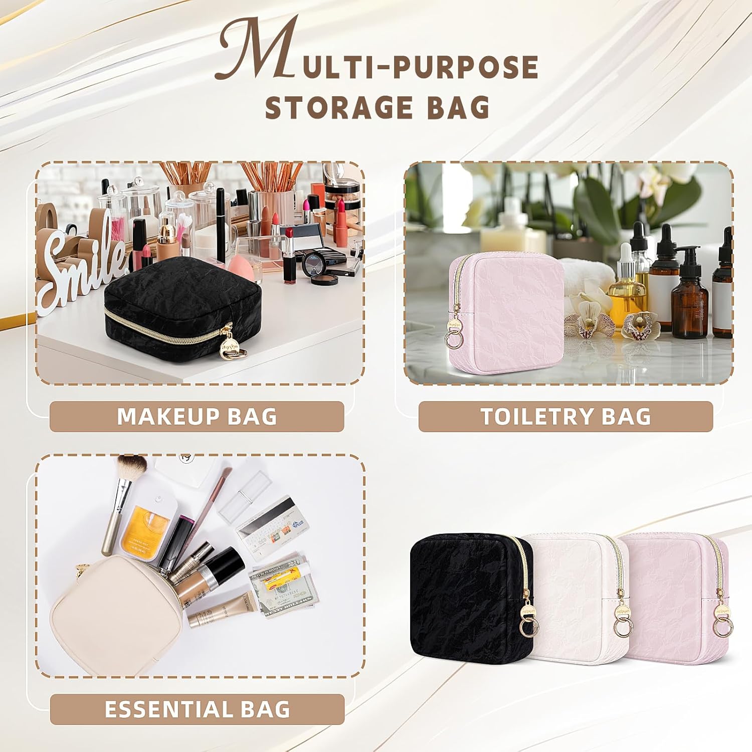 Mini pochette maquillage en cuir : élégante trousse de rangement pour femme en voyage – Image 5