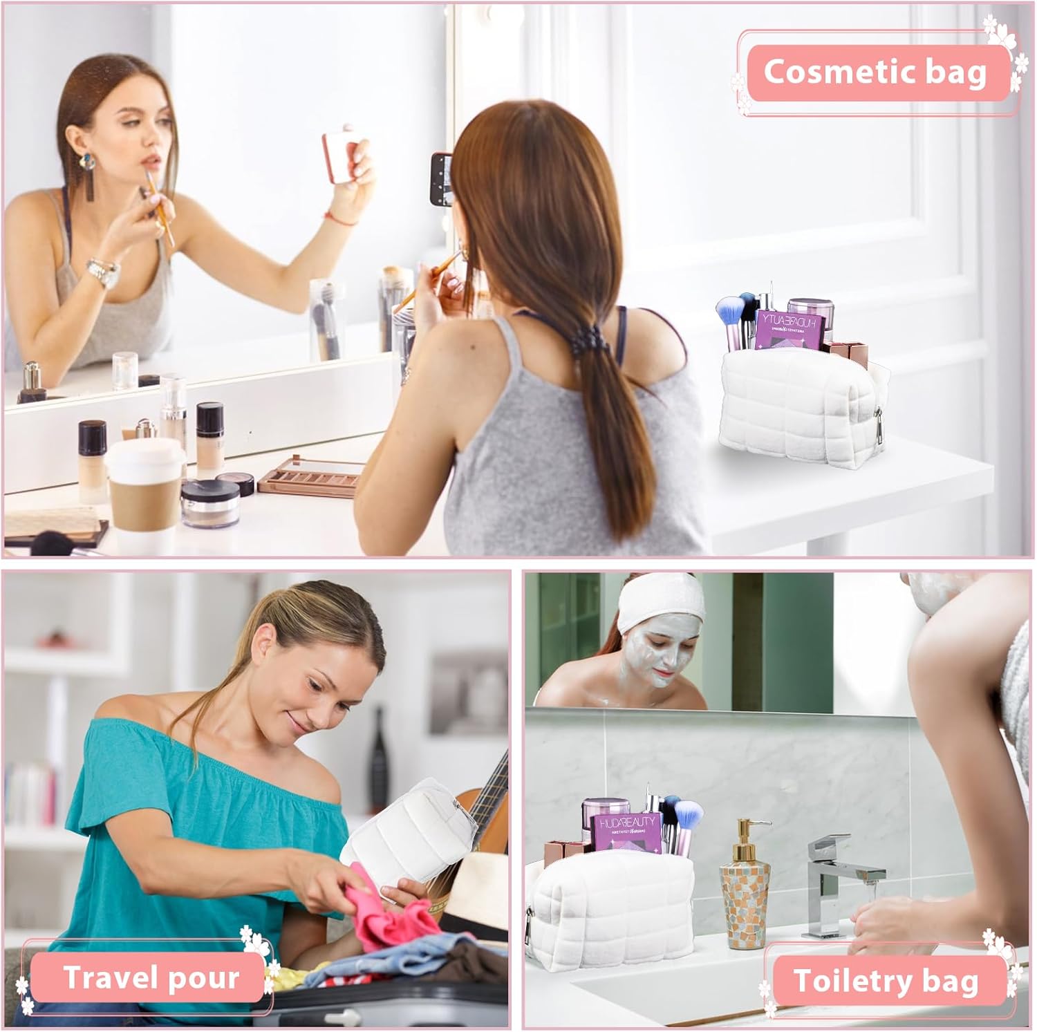 Jolie trousse de maquillage en daim à motif damier : l'accessoire parfait pour les femmes en quête d'élégance lors de leurs voyages – Image 7