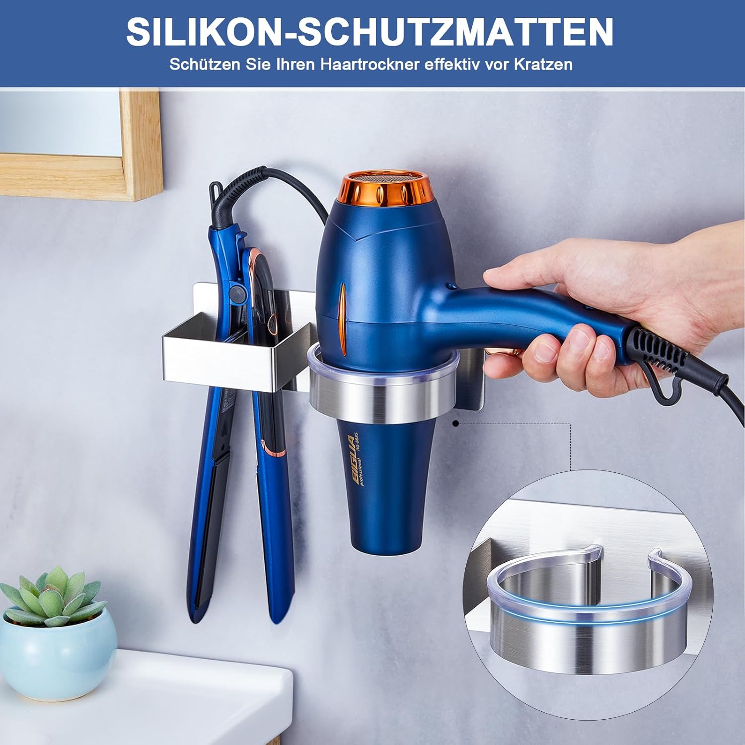Support lisseur et sèche-cheveux mural : une solution élégante pour votre salle de bain Découvrez notre support inoxydable autocollant, idéal pour les salons de coiffure et les particuliers – Image 4