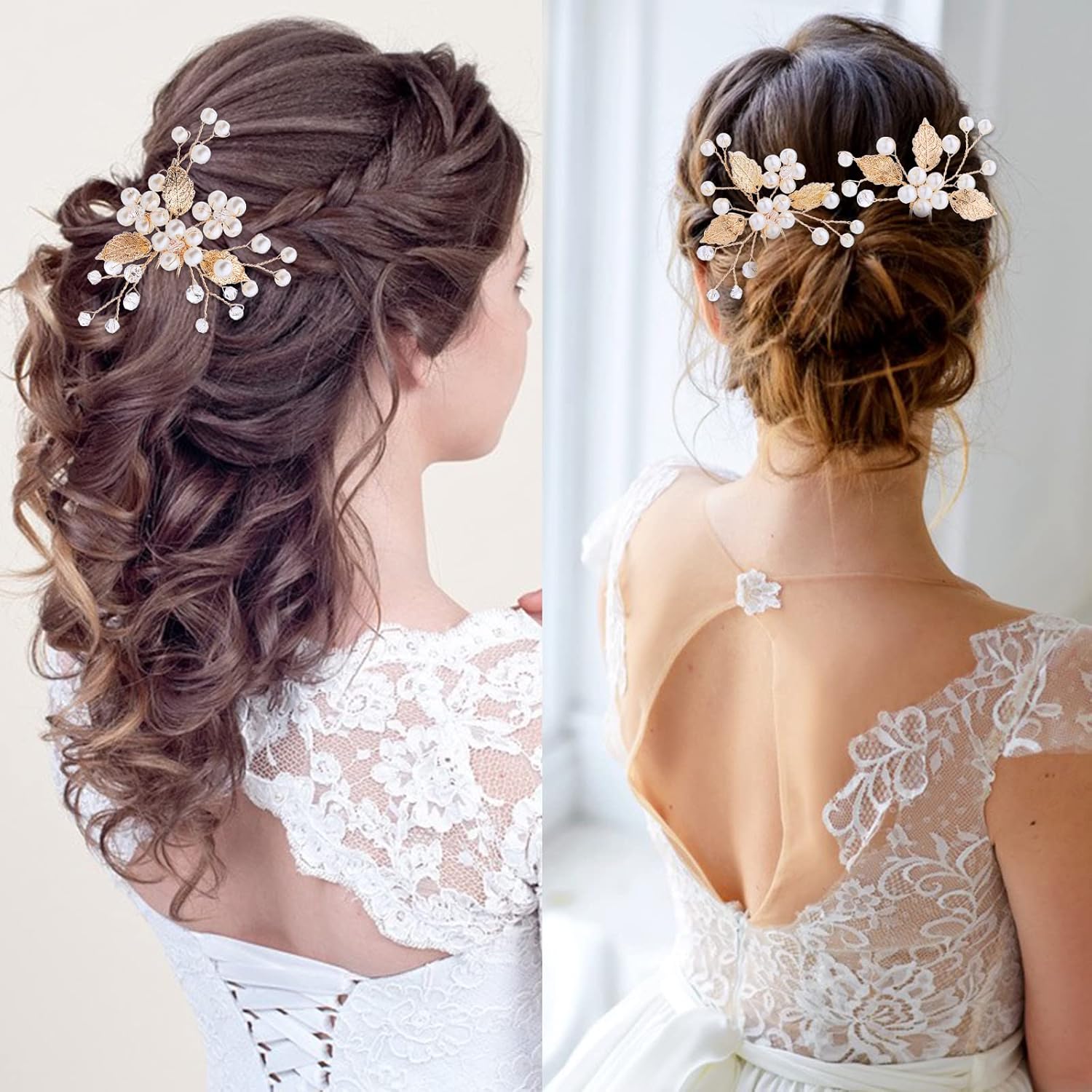 Pince à cheveux de mariage : 3 pièces en perles et feuilles pour les mariées et les demoiselles d'honneur – Image 5