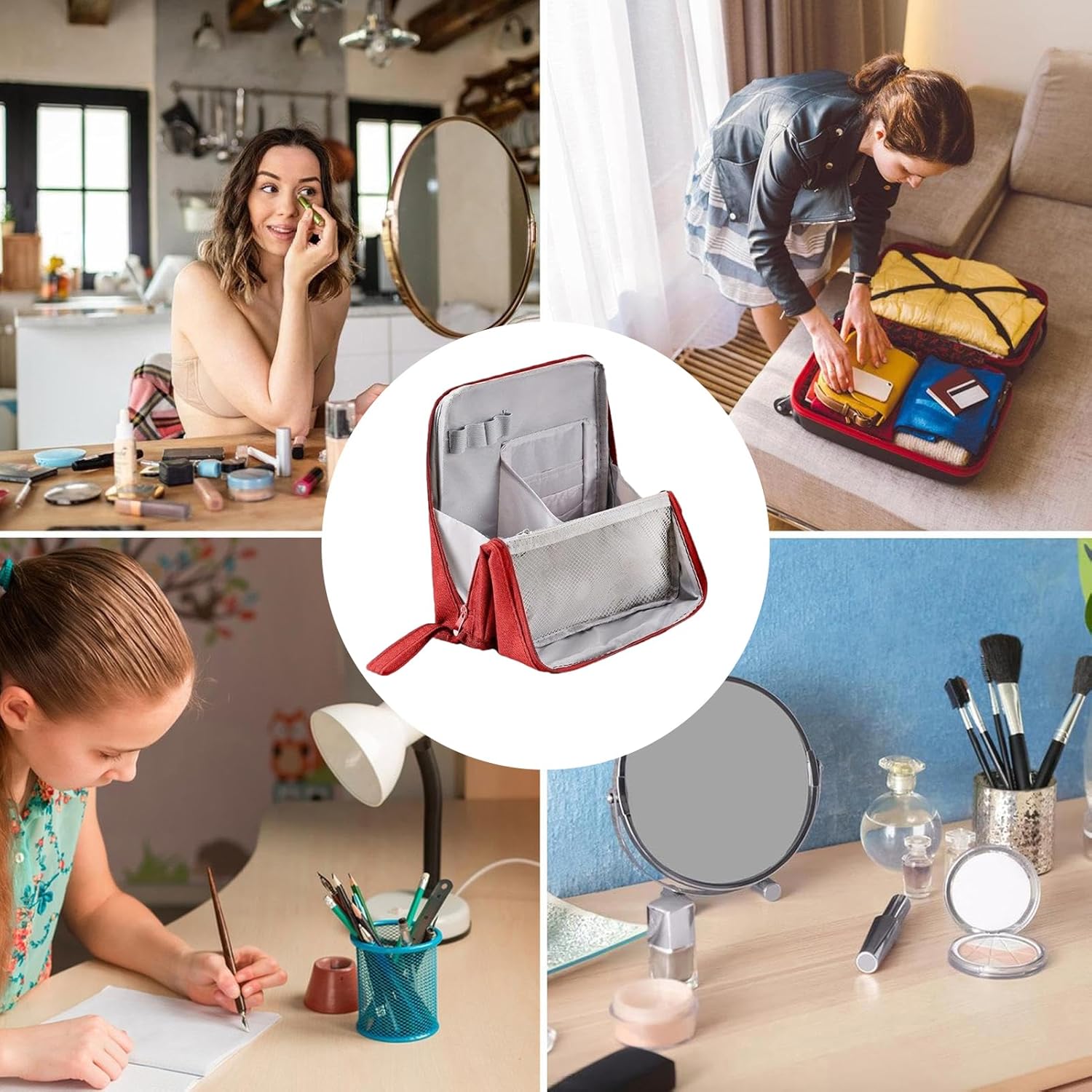 Sac de toilette format voyage : grande capacité imperméable pour le maquillage et les accessoires de beauté – Image 4