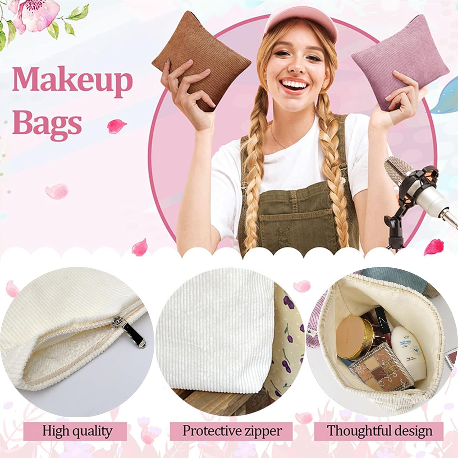 Trousse de maquillage en velours côtelé beige : l'accessoire chic pour femmes et filles en voyage – Image 6