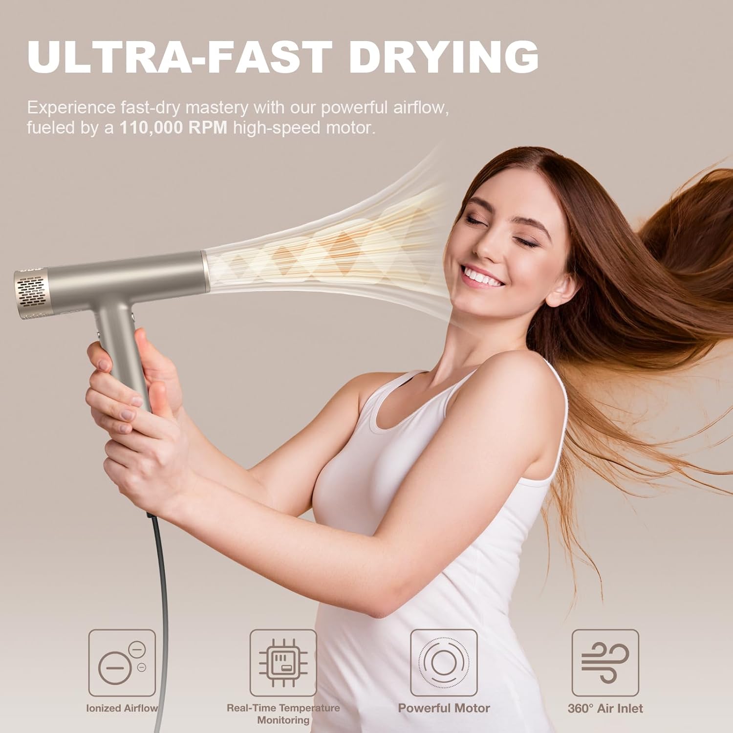 Sèche-cheveux professionnel : l'allié idéal pour des cheveux éclatants et en bonne santé Découvrez le sèche-cheveux à 200 millions d'ions pour un séchage rapide et un contrôle thermique intelligent – Image 2