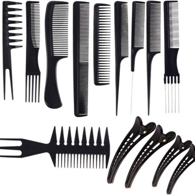 Ensemble de peignes antistatiques pour coiffeurs professionnels : 10 peignes et 4 pinces pour un coiffage parfait