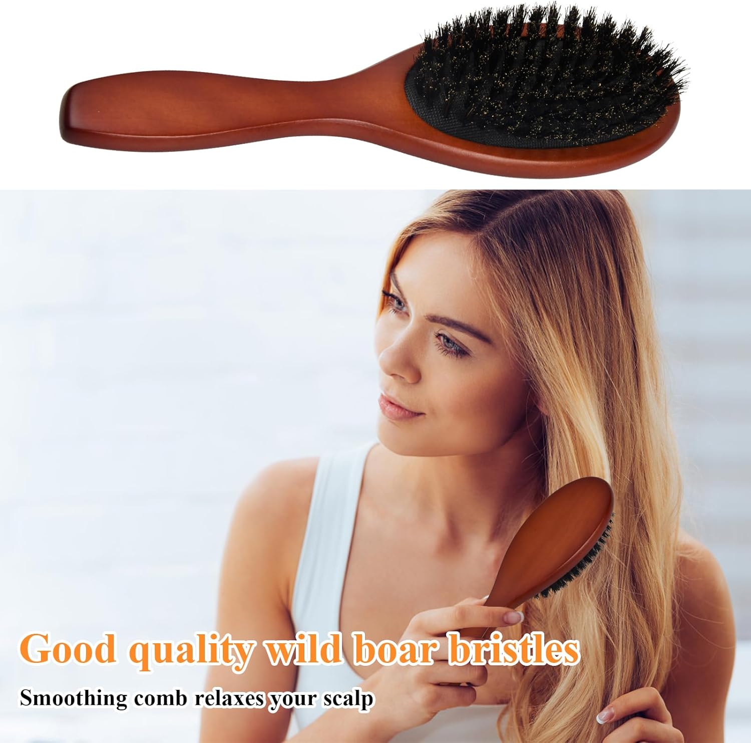 Brosse à cheveux en poils de sanglier : démêlez et coiffez vos cheveux en douceur pour toute la famille – Image 4