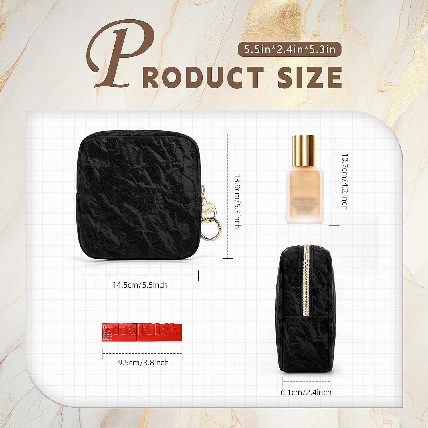 Mini pochette maquillage en cuir : élégante trousse de rangement pour femme en voyage – Image 2