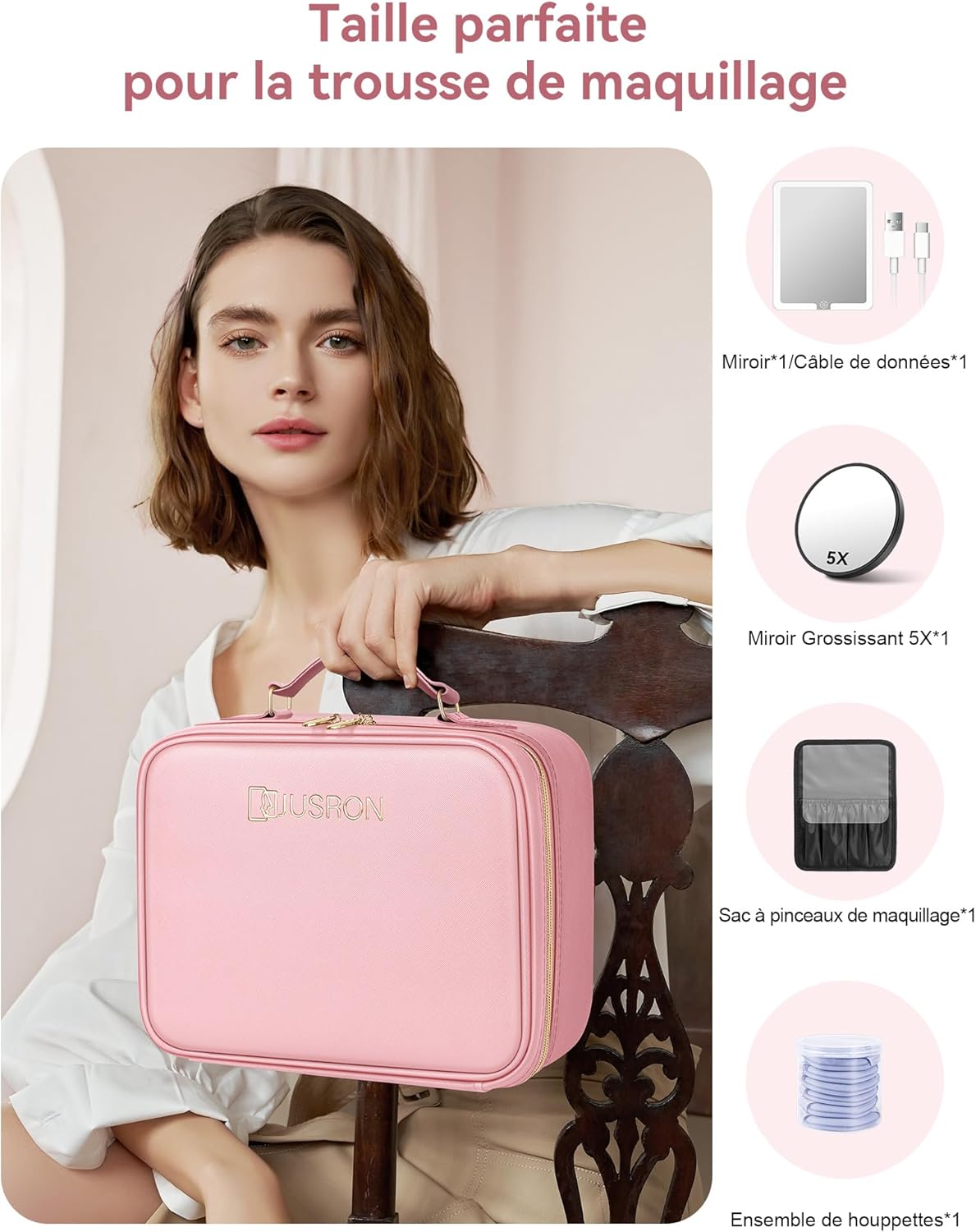 Trousse de maquillage pour les passionnées de beauté : un miroir LED et des compartiments réglables pour un rangement optimal – Image 5