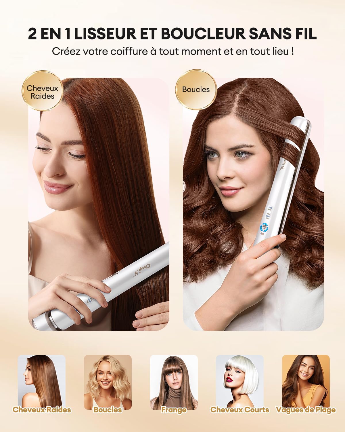 Céramique lisseur cheveux sans fil : l'outil idéal pour les voyageuses souhaitant lisser et boucler en toute simplicité – Image 2