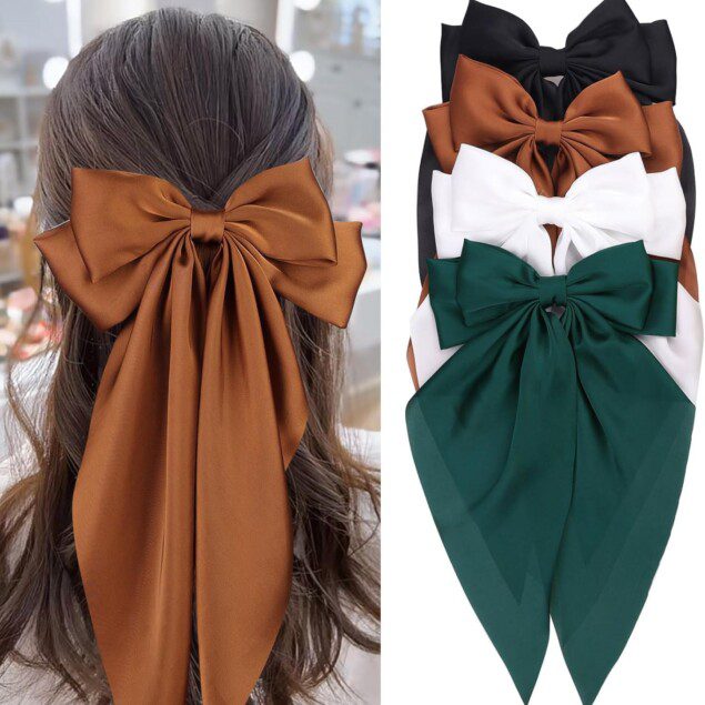 Pinces à cheveux élégantes : lot de 4 grands nœuds en satin doux pour femme