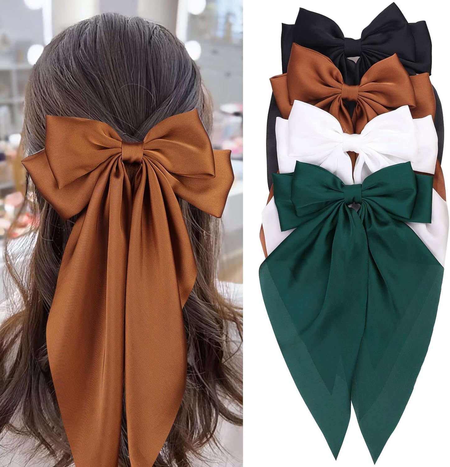 Pinces à cheveux élégantes : lot de 4 grands nœuds en satin doux pour femme