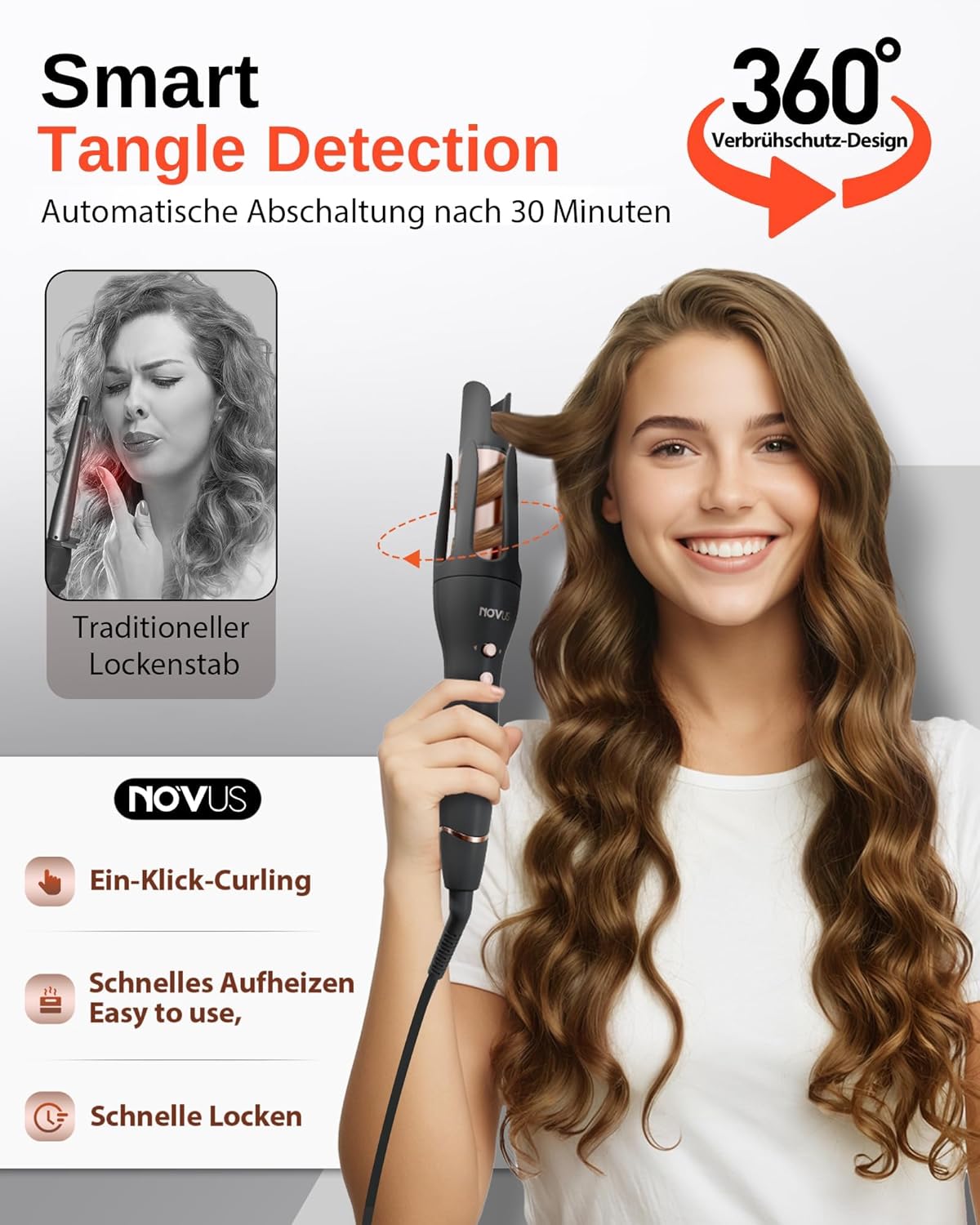 Fer à friser automatique : l'outil parfait pour les cheveux longs avec 3 réglages de température et sécurité anti-brûlure – Image 5