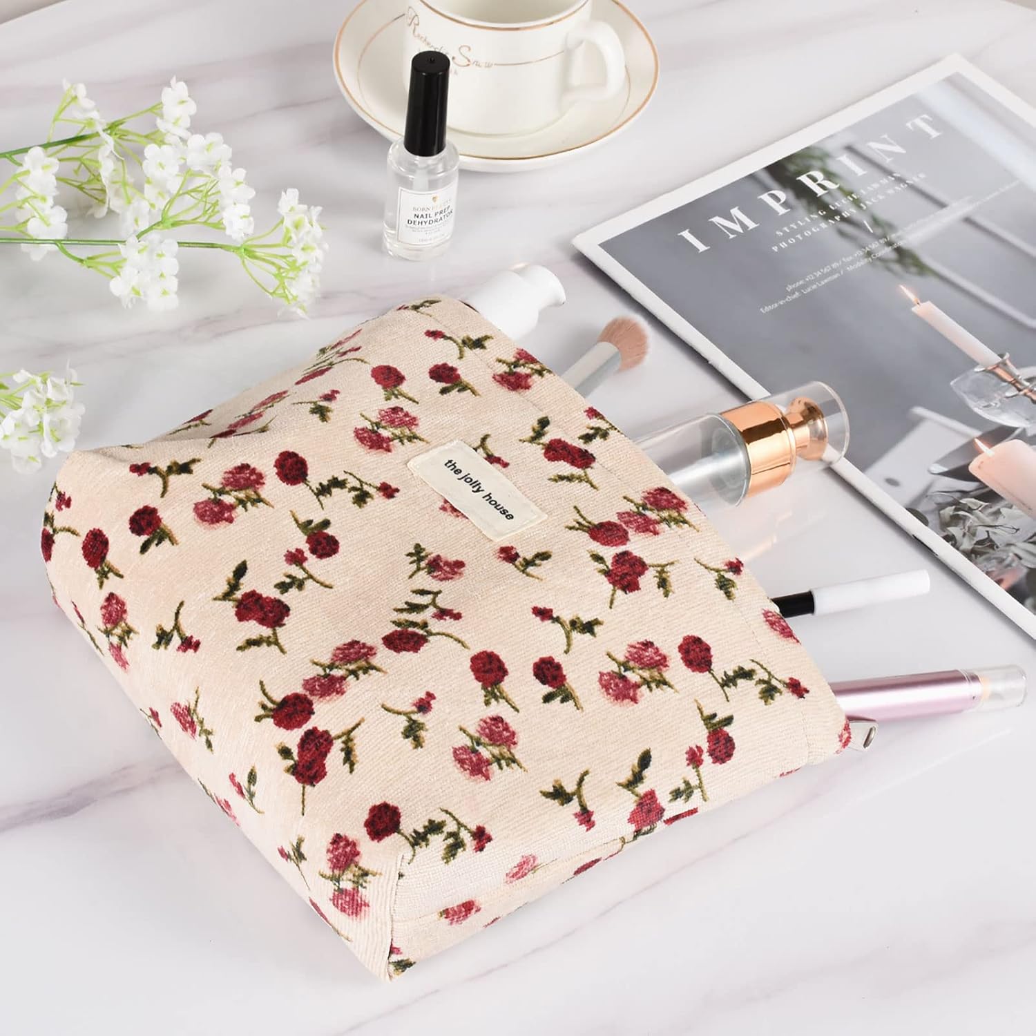 Trousse de toilette voyage : l'organiseur élégant pour femmes et filles Optimisez votre routine beauté avec ce sac de maquillage à motifs fleuris – Image 3