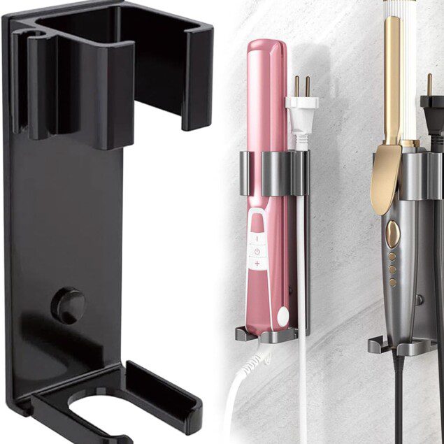 Support mural noir pour fer à lisser : l’accessoire idéal pour un rangement pratique et élégant dans votre salle de bain