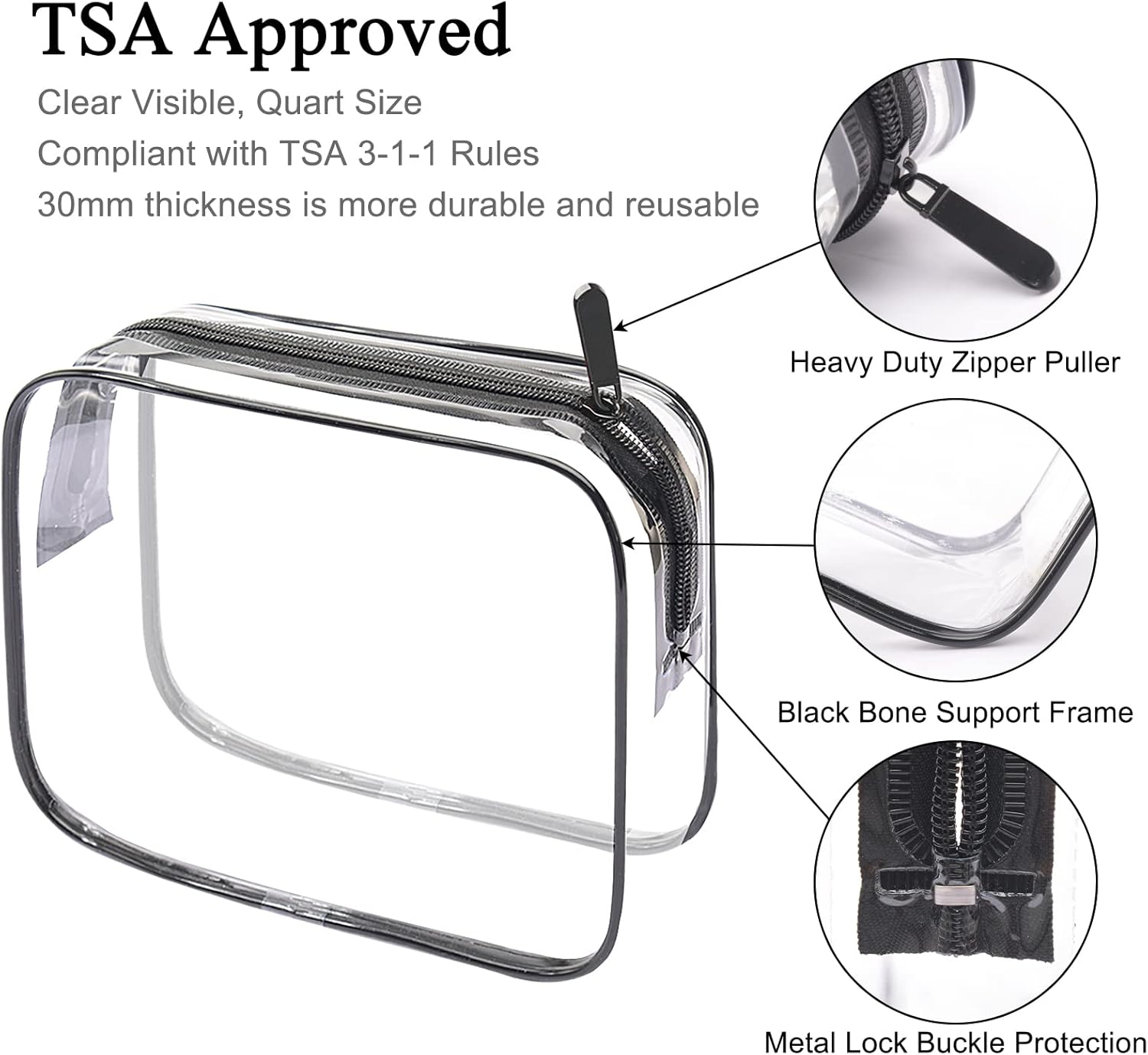 Trousse de toilette transparente : le lot de 2 parfait pour les voyageurs Conformes aux normes TSA, idéales pour un passage rapide à l'aéroport – Image 3