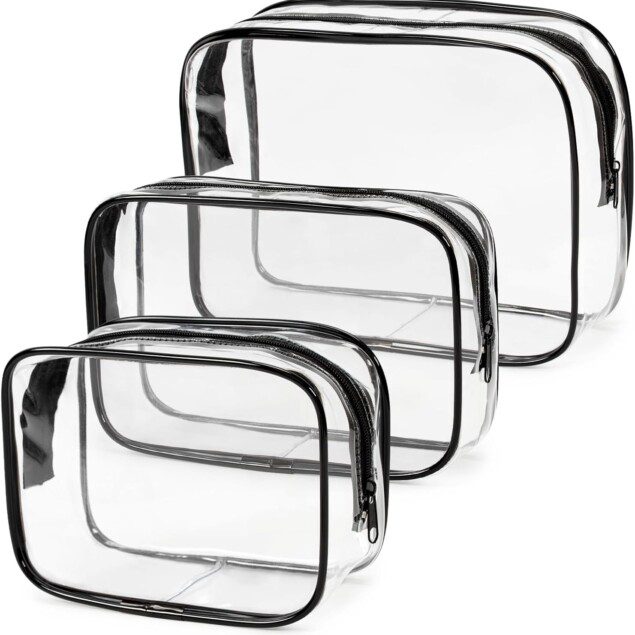 Trousse de toilette transparente en PVC : lot de 3 pour hommes et femmes, idéal en bagage à main et pour transporter vos liquides en toute sécurité