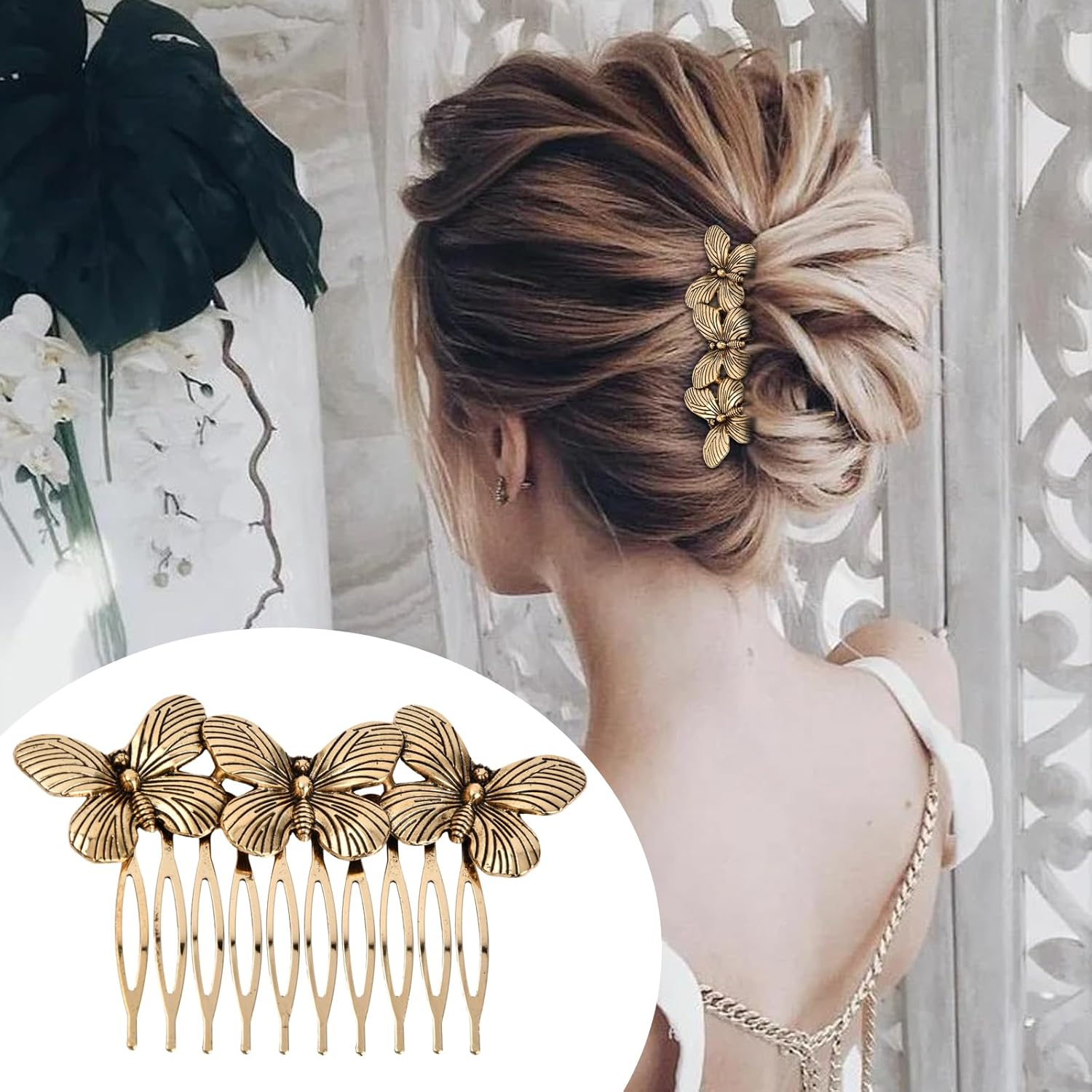 Peignes latéraux vintage en métal pour femmes : l'élégance rétro avec strass et perles dorées pour sublimer vos coiffures de mariage – Image 5