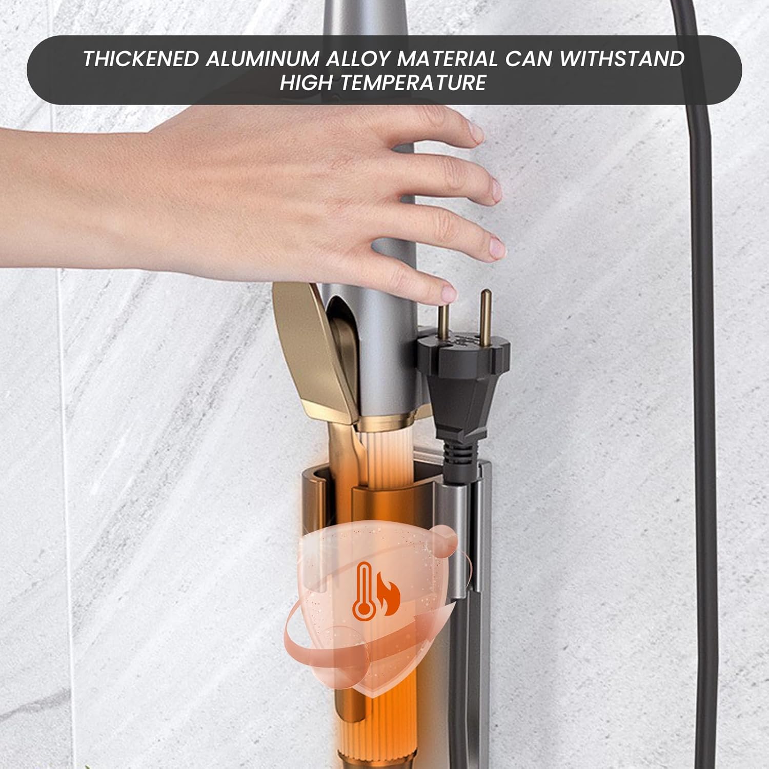 Support séchoir cheveux sans perçage : l'accessoire mural en acier inoxydable pour salle de bain et table de toilette – Image 4