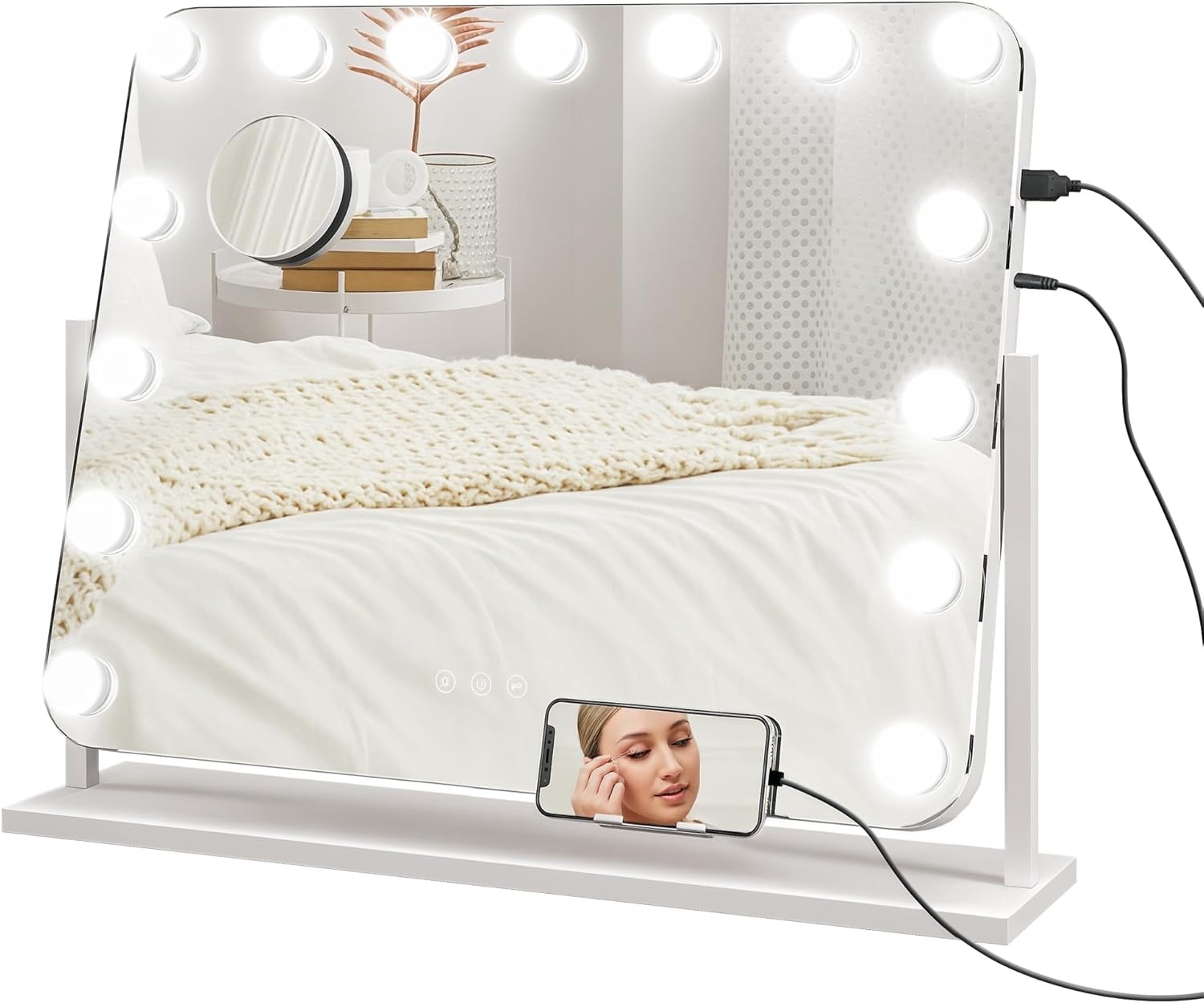 Miroir maquillage hollywood lumineux : l’accessoire parfait pour les passionnées de beauté 

Éclairez votre routine de maquillage avec ce miroir coiffeuse équipé de 14 LED dimmables, d'un grossissement 10X et d'un support pour téléphone, le tout avec une rotation à 360° pour un confort optimal.