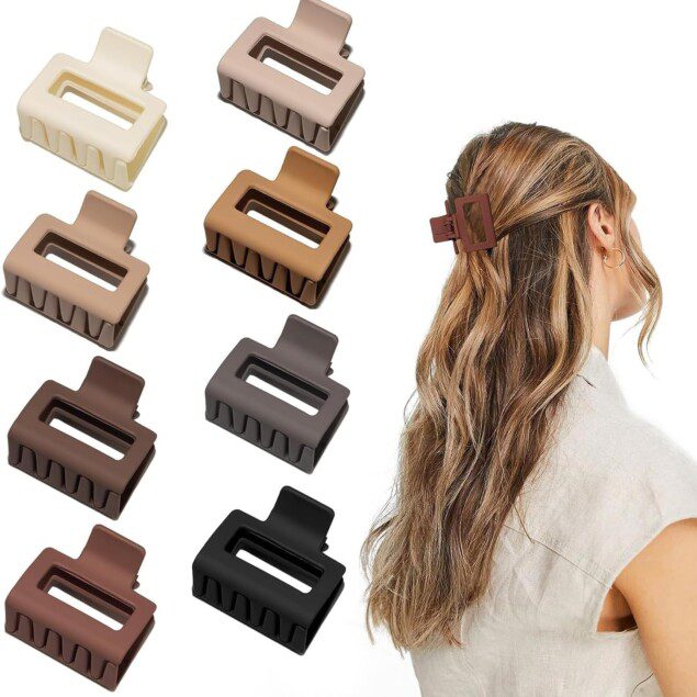 Pinces à cheveux à griffes moyennes : 8 PCS élégantes pour femmes aux cheveux fins et mi-épais Des pinces à mâchoires rectangulaires mates de 2 po pour un maintien parfait et un style raffiné