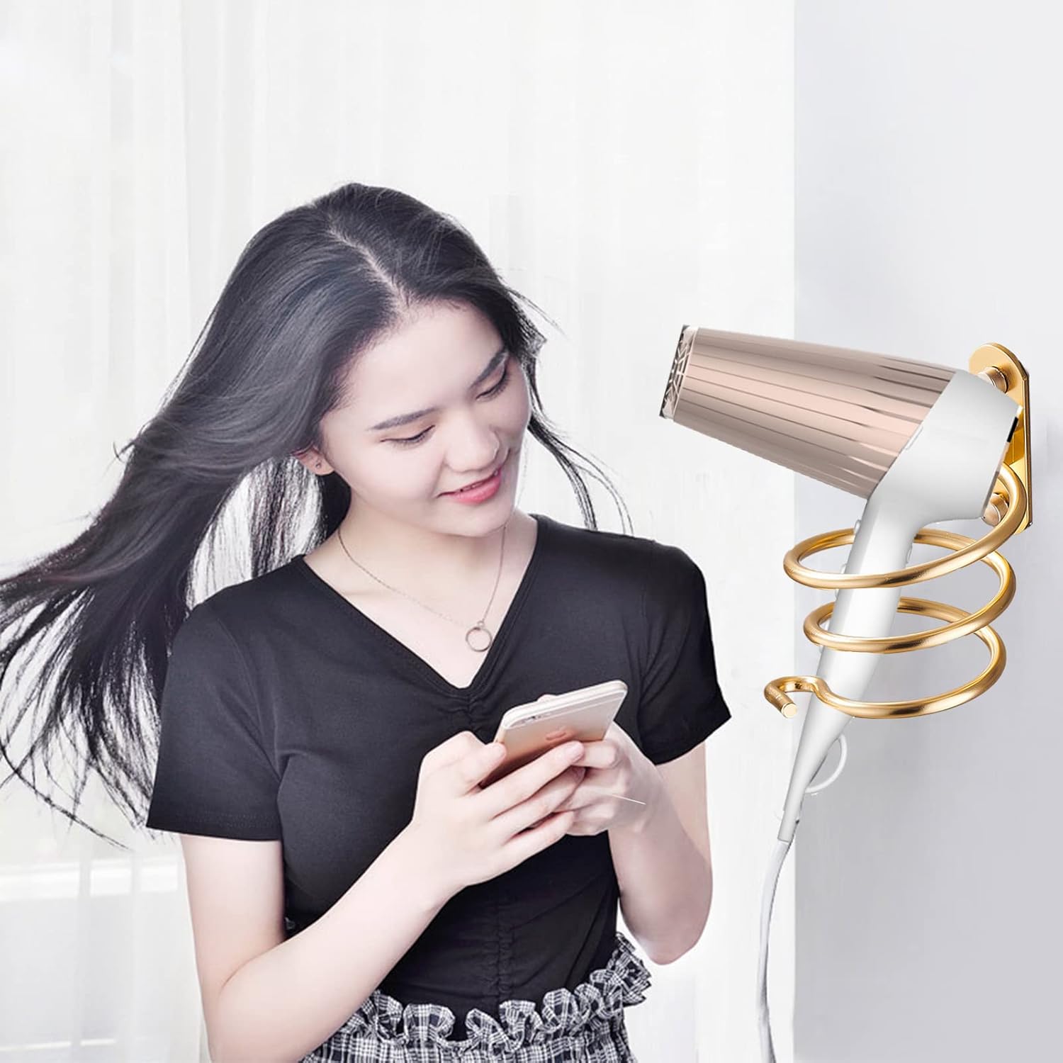 Support sèche cheveux mural : une solution élégante pour hôtels et salons de coiffure Optimisez votre salle de bain avec un porte sèche cheveux en acier inoxydable, sans perçage, pour un gain de place et un style raffiné – Image 4