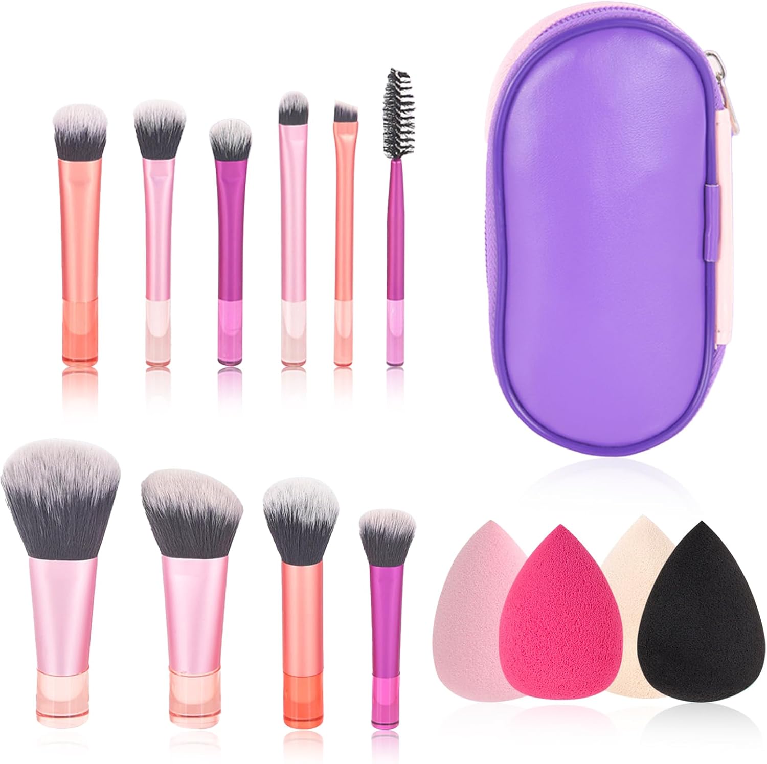 Pinceaux de maquillage synthétiques premium : set complet pour les passionnées de beauté   Idéal pour le fond de teint, la poudre et le contouring, avec éponges et trousse élégante