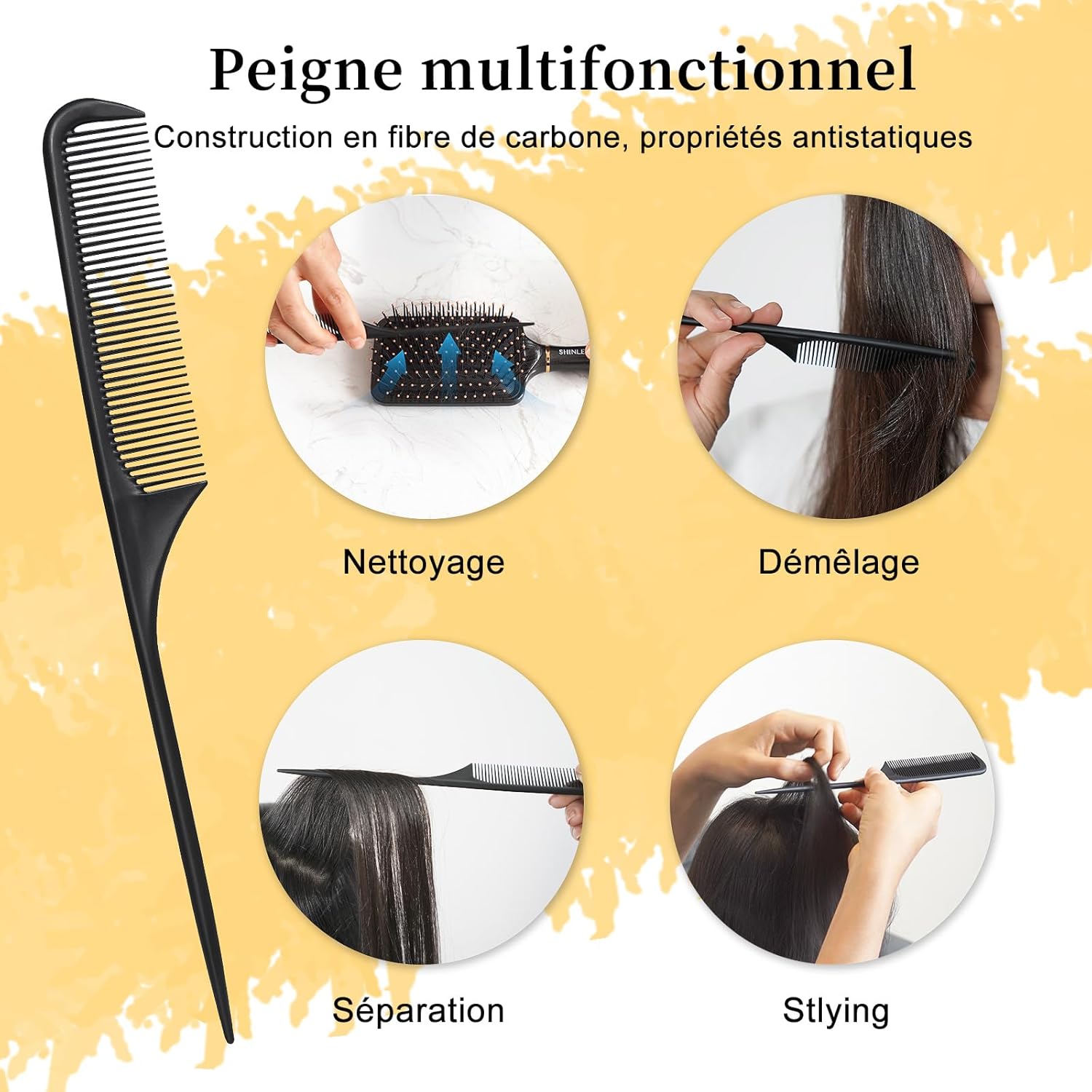 Brosse démêlante SHINLEA : l'alliée parfaite pour les femmes souhaitant un brushing lissant sans emmêlement ni casse – Image 3