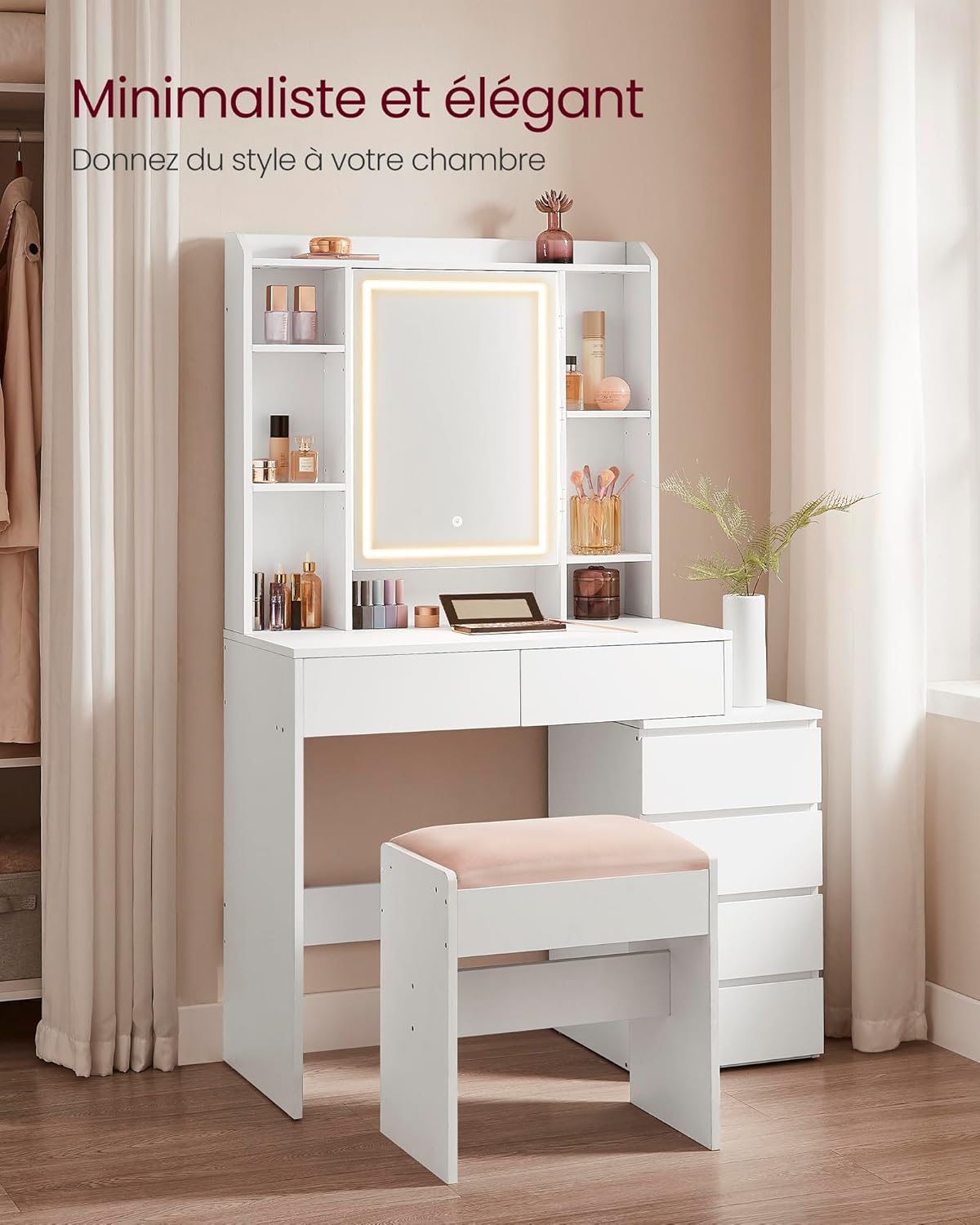Coiffeuse moderne avec miroir LED réglable : le meuble idéal pour les passionnées de maquillage – Image 7