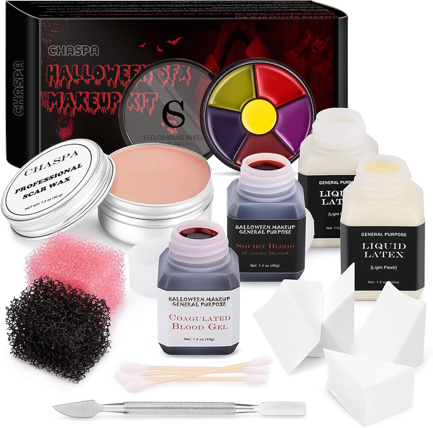 Kit de maquillage SFX en latex liquide : effets spéciaux pour créateurs de fausses cicatrices   Idéal pour les passionnés de maquillage artistique et les professionnels du cinéma   Ce kit complet vous permet de réaliser des maquillages époustouflants avec cire de cicatrice, latex liquide, faux sang et outils nécessaires pour impressionner à chaque création.