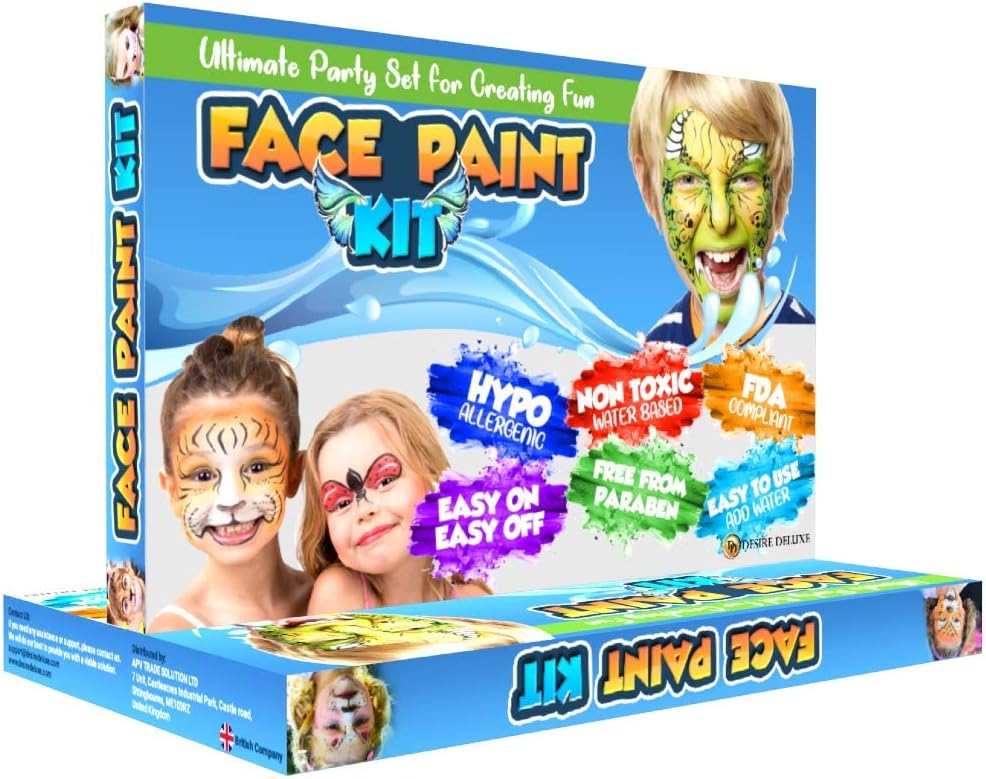 Peinture visage pour enfants : le kit de maquillage idéal pour Halloween et Noël Offrez à vos filles et garçons un moment créatif inoubliable avec une palette de couleurs éclatantes, des paillettes scintillantes, des pochoirs amusants et des tatouages temporaires – Image 6