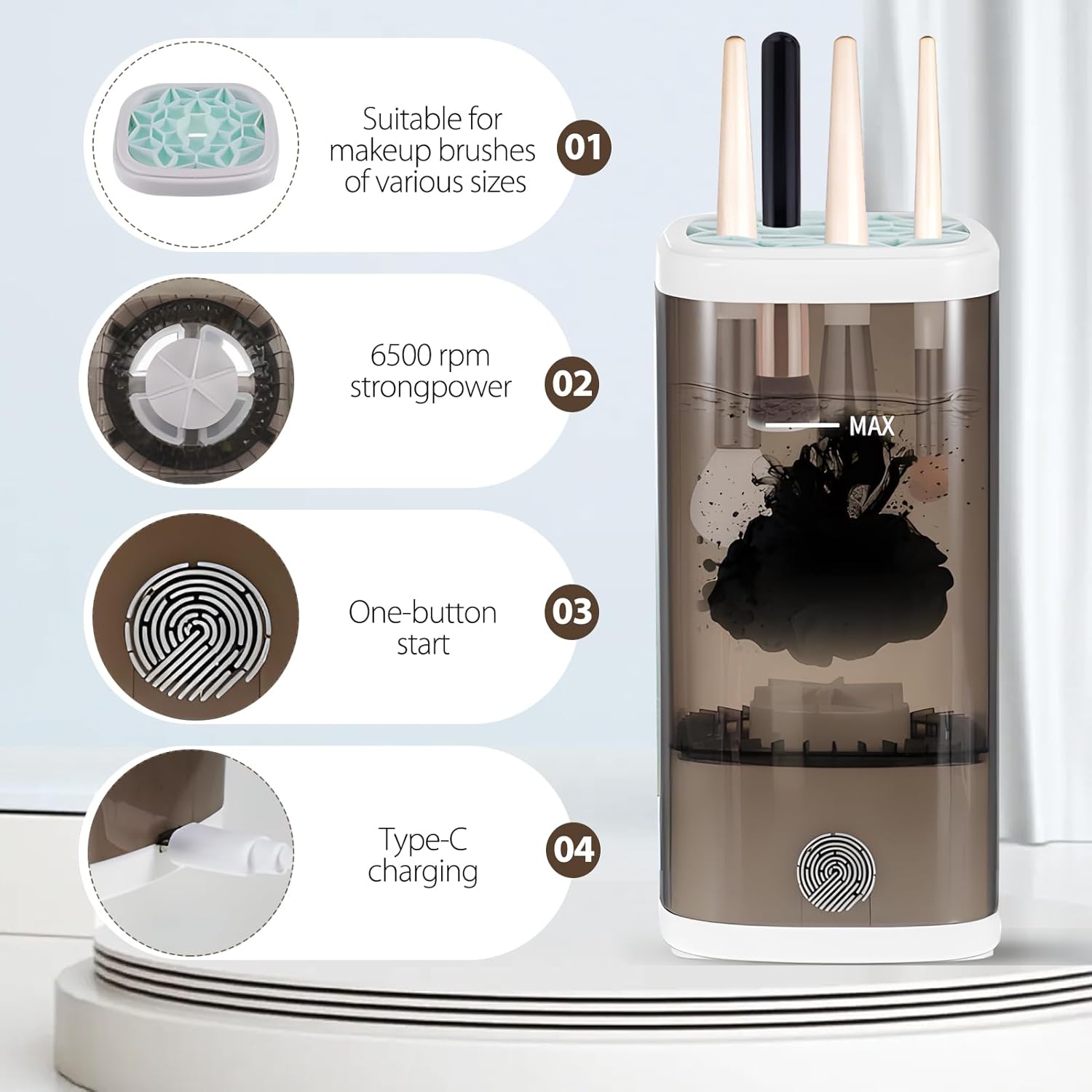 Nettoyant électrique pour pinceaux de maquillage : lavage rapide et automatique pour toutes vos brosses – Image 3