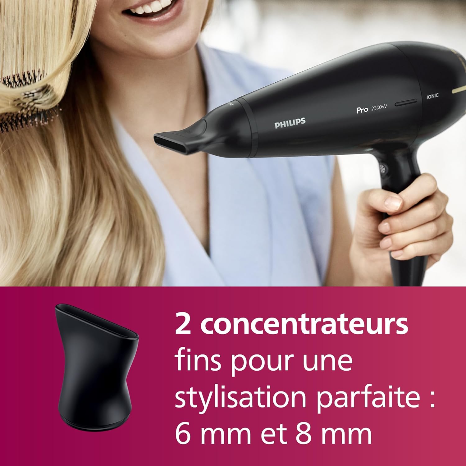 Sèche-cheveux professionnel pour un séchage rapide et une stylisation parfaite Découvrez le sèche-cheveux haute performance 2300 W avec 2 concentrateurs, idéal pour les coiffeurs et les passionnés de beauté – Image 4