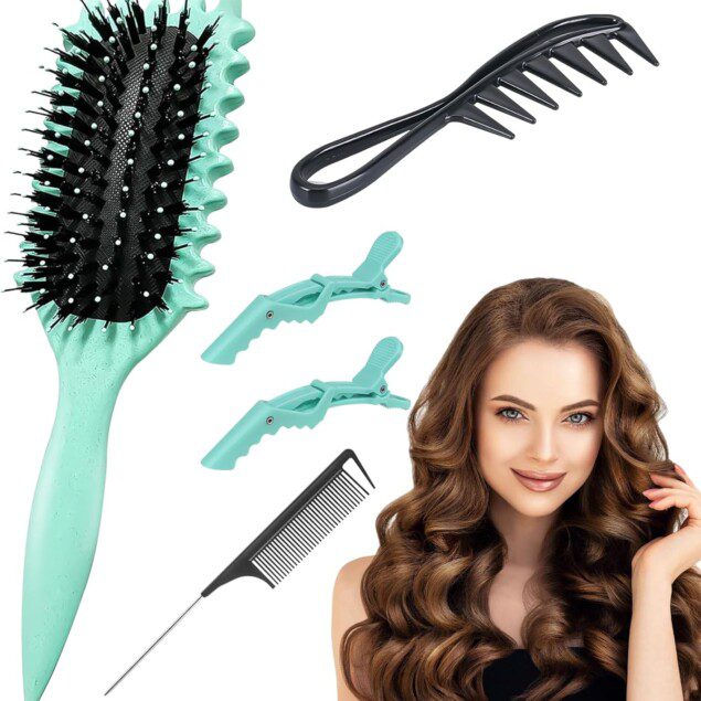 Brosse cheveux bouclés : kit 5 pièces pour sublimer vos boucles  Découvrez le kit complet Yeria, conçu spécialement pour les cheveux bouclés, qui inclut une brosse, un peigne à dents larges, un peigne à queue et deux pinces. Profitez d'une méthode Curly adaptée aux textures 2A à 4C pour des boucles définies, sans frisottis et sans casse.