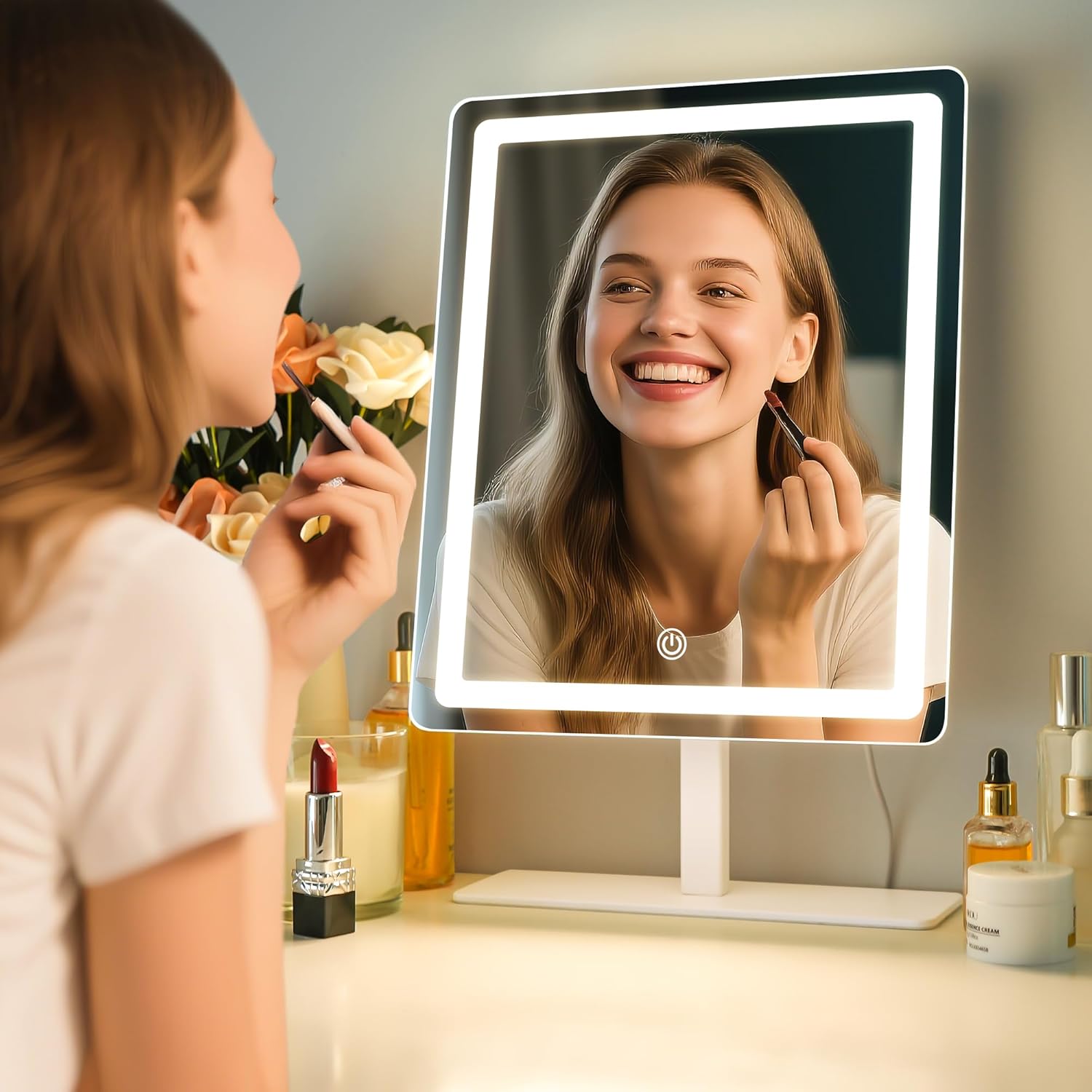 Miroir de courtoisie avec lumière : l'accessoire idéal pour les passionnées de maquillage Découvrez un miroir de maquillage LED avec éclairage à 3 couleurs, réglage de luminosité et d'angle, parfait pour un rendu impeccable à chaque utilisation. – Image 6
