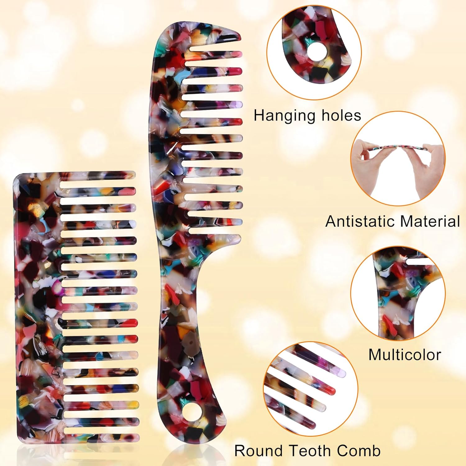 Peignes à dents larges : le duo idéal pour cheveux bouclés, longs et épais Offrez à vos cheveux ondulés un démêlage doux et efficace avec ce lot de 2 peignes en acétate de cellulose – Image 3