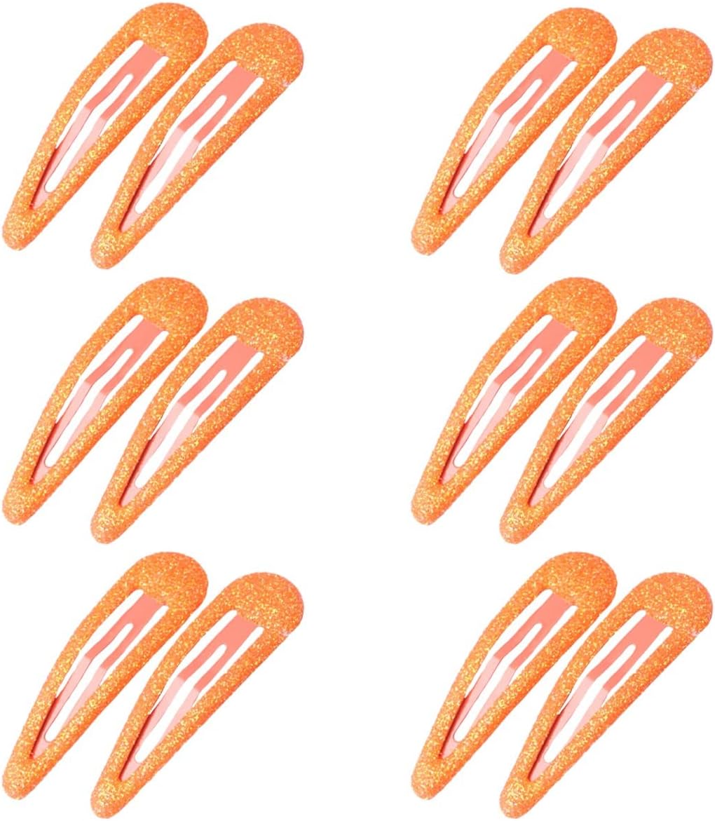 Clips à cheveux en métal coloré : des barrettes pailletées pour briller au quotidien Accessoires de coiffure élégants pour filles et femmes, 12 pièces orange