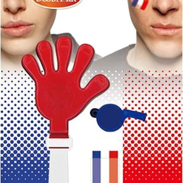Kit de supporter français : 3 pièces indispensables pour une ambiance festive avec sifflet, clap main et stick de maquillage tricolore