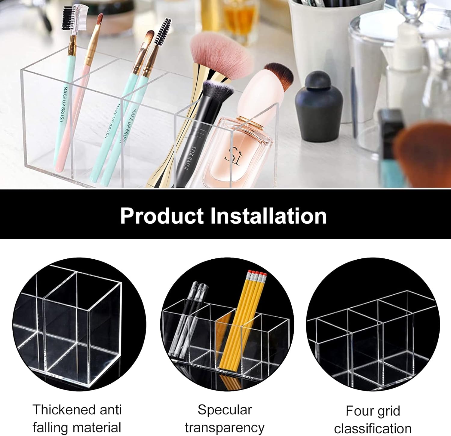 Organisateur de maquillage en acrylique transparent : le rangement idéal pour les passionnés de beauté Optimisez votre espace avec 4 compartiments pratiques pour pinceaux, poudres, vernis et bijoux – Image 4