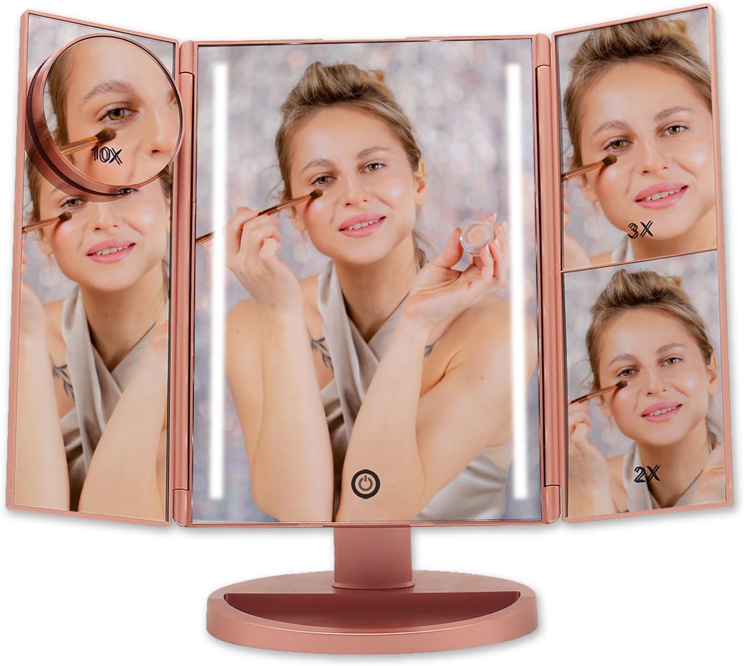 Miroir de maquillage lumineux Bellatrix : l'allié parfait pour les passionnées de beauté Profitez d'un grossissement 1X/2X/3X/10X et d'une lumière LED réglable pour un maquillage impeccable