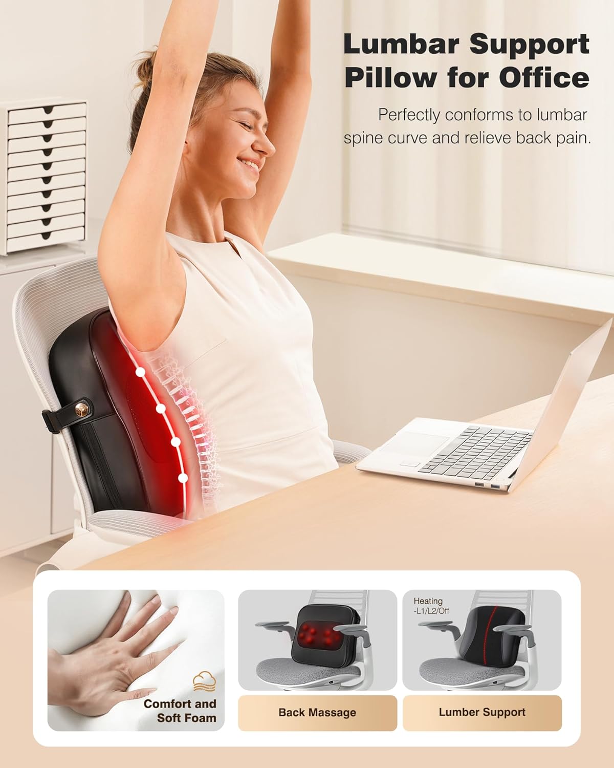 Masseur de dos avec chauffage : soulagement des douleurs au cou et aux épaules pour un confort optimal au bureau – Image 5