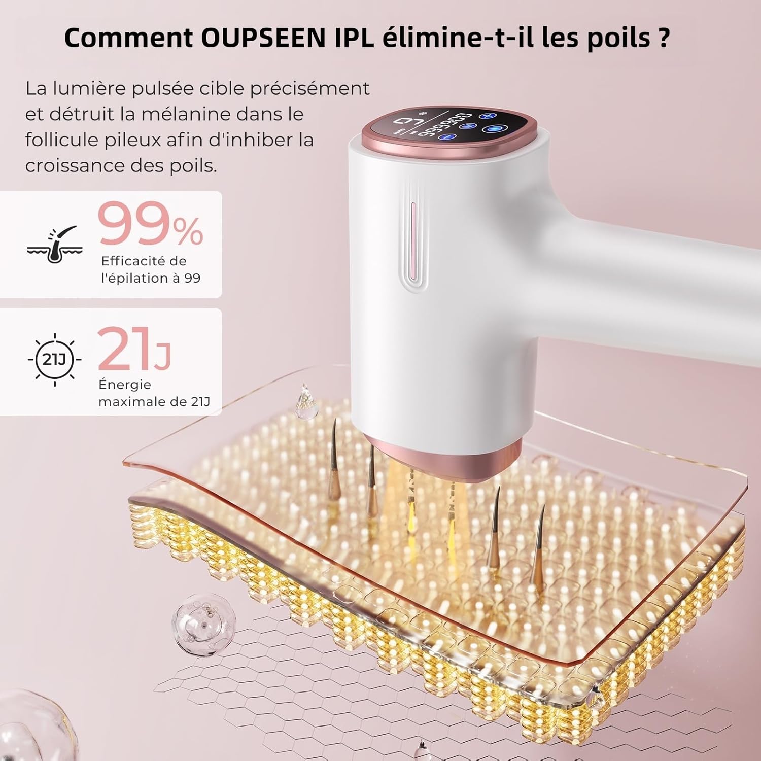 Épilateur lumière pulsée 3 en 1 : pour une épilation efficace et douce à domicile Profitez d'une peau lisse et soyeuse avec notre épilateur laser à écran tactile LCD, doté de 9 niveaux d'énergie et d'une fonction de refroidissement pour un confort optimal. – Image 4