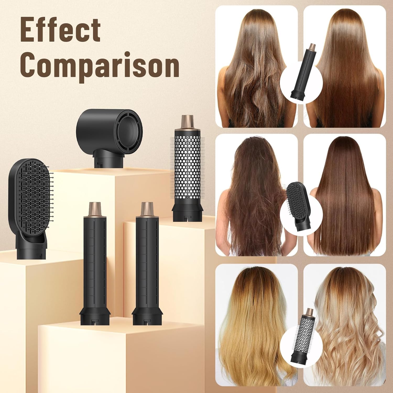 Sèche-cheveux 5 en 1 : la brosse soufflante idéale pour cheveux bouclés et lissés Transformez votre coiffure avec notre air styler multifonction à 5 têtes interchangeables – Image 4