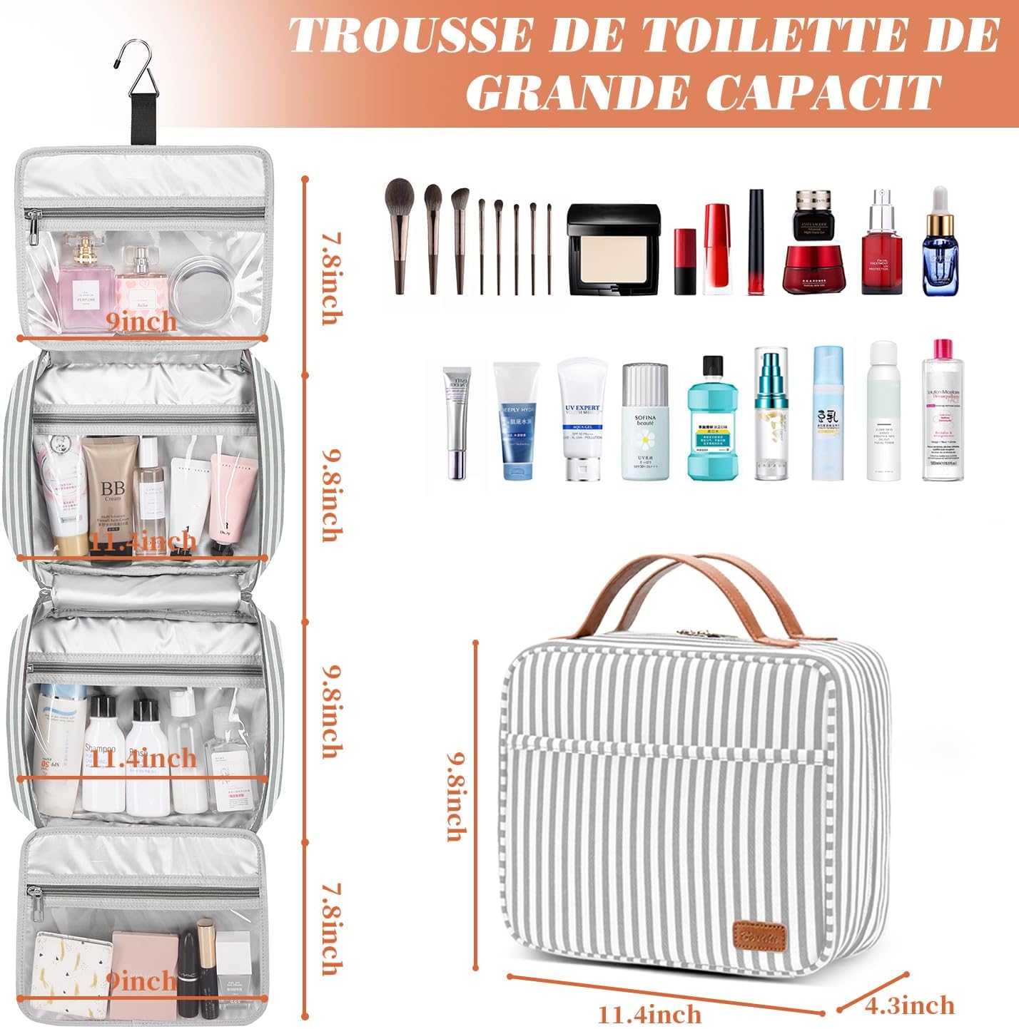 Trousse de toilette voyage pour femme : grande capacité, imperméable et suspendue pour un rangement pratique – Image 3
